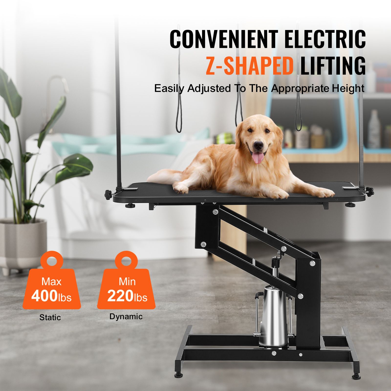 109cm Hydraulic Pet Grooming Table, Heavy Duty Dog Grooming Arm for Medium/ Small Dogs, Height Adjustable Dog Grooming Station, Anti Slip Tabletop /Dog Grooming Station, Max Bearing 182kg