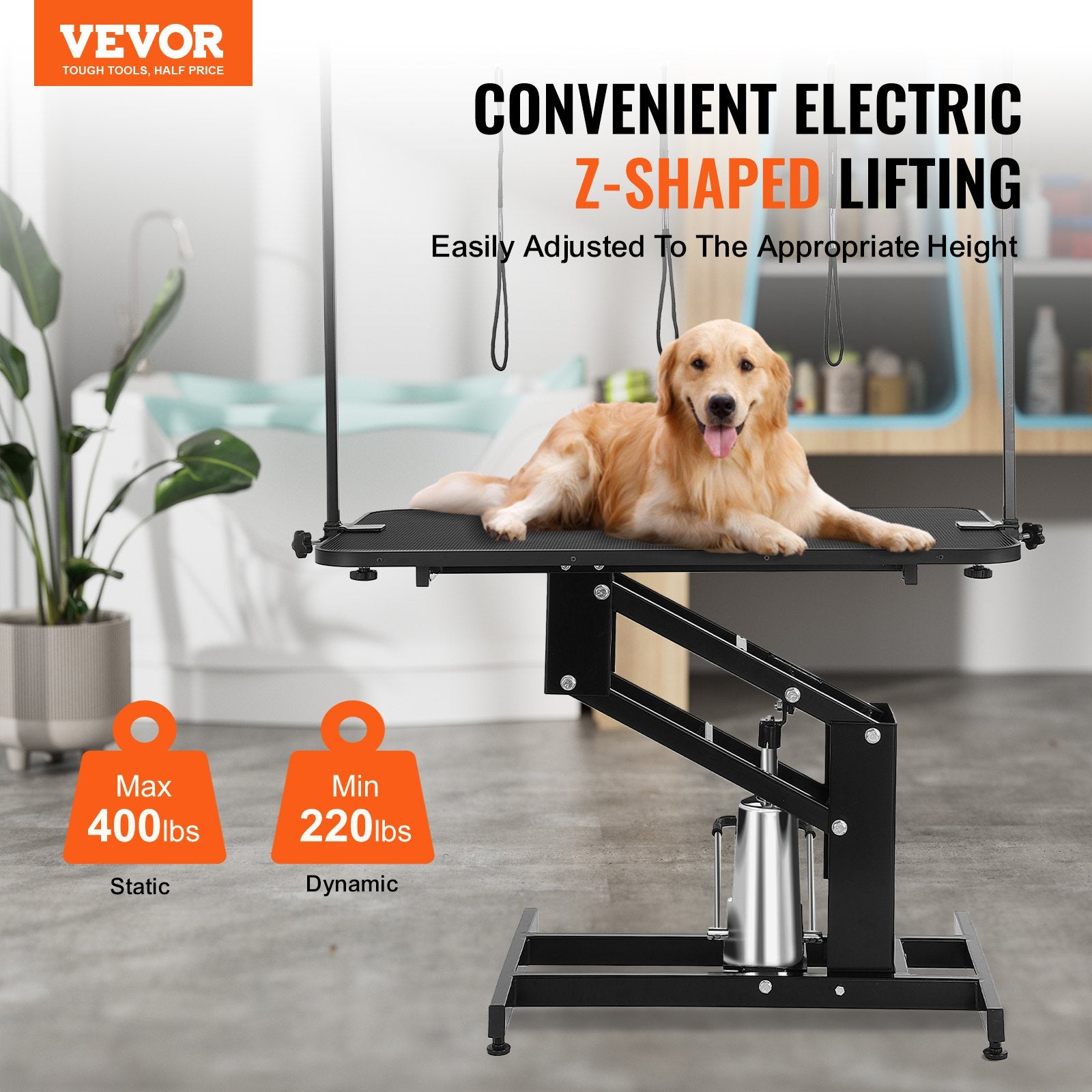 109cm Hydraulic Pet Grooming Table, Heavy Duty Dog Grooming Arm for Medium/ Small Dogs, Height Adjustable Dog Grooming Station, Anti Slip Tabletop /Dog Grooming Station, Max Bearing 182kg