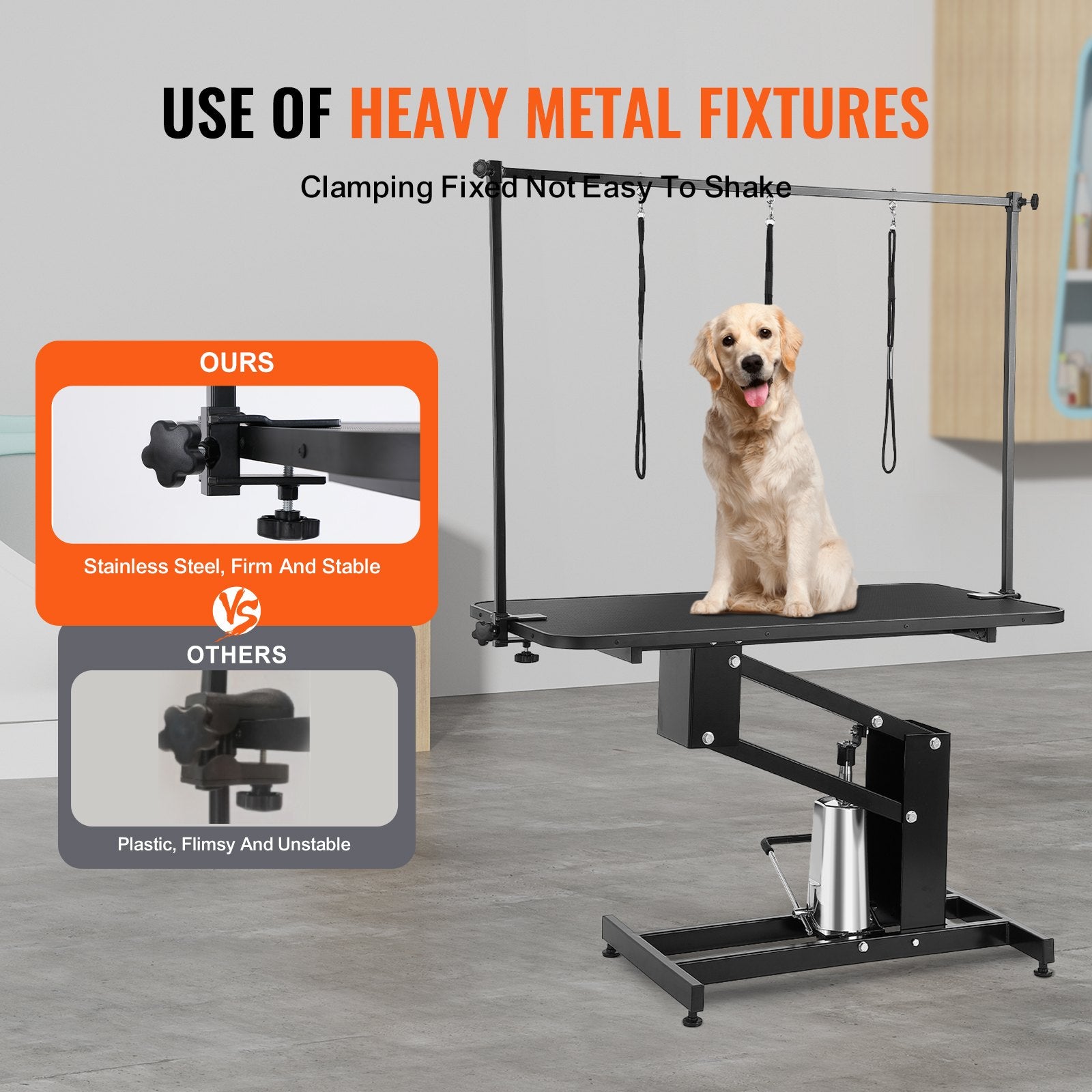 109cm Hydraulic Pet Grooming Table, Heavy Duty Dog Grooming Arm for Medium/ Small Dogs, Height Adjustable Dog Grooming Station, Anti Slip Tabletop /Dog Grooming Station, Max Bearing 182kg