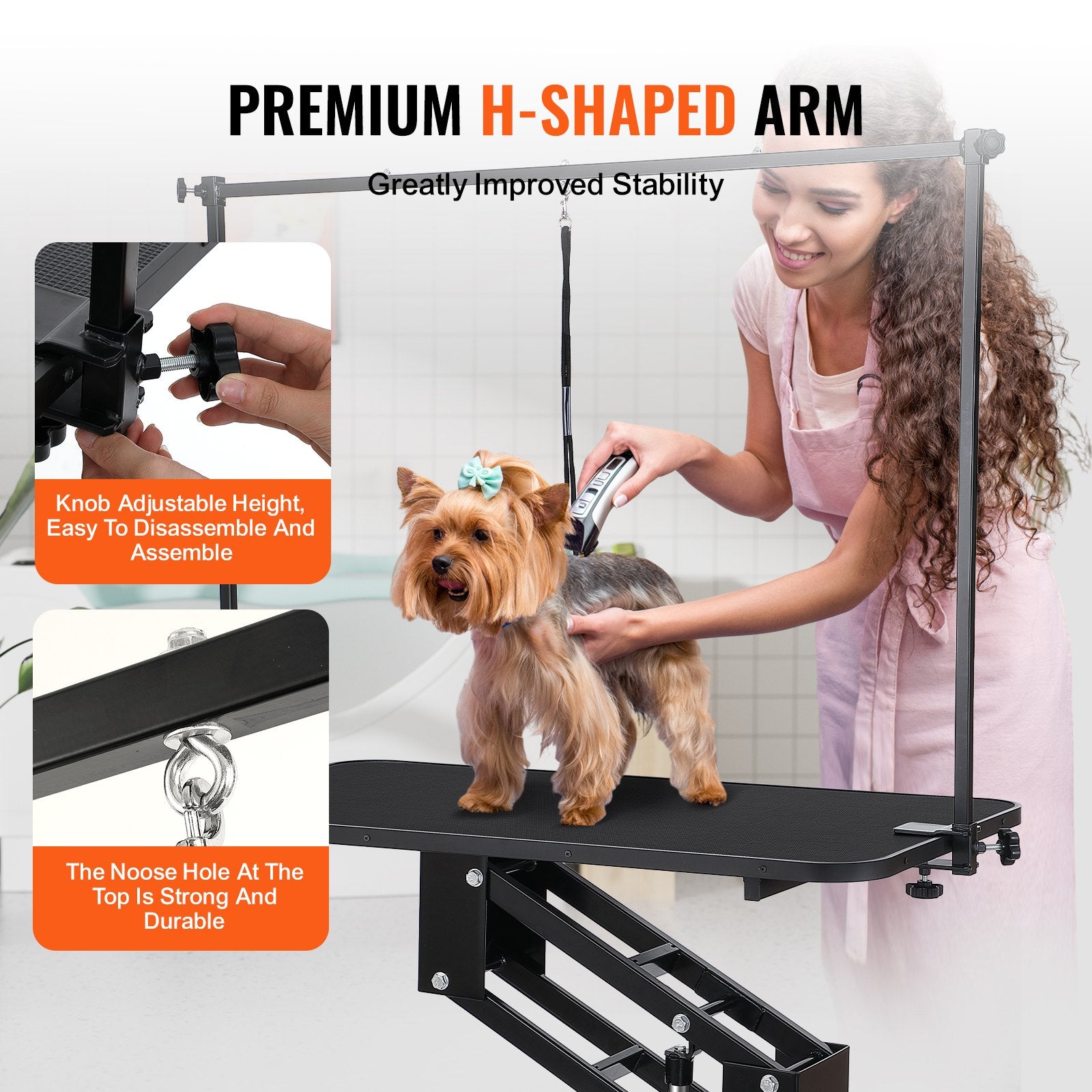 109cm Hydraulic Pet Grooming Table, Heavy Duty Dog Grooming Arm for Medium/ Small Dogs, Height Adjustable Dog Grooming Station, Anti Slip Tabletop /Dog Grooming Station, Max Bearing 182kg