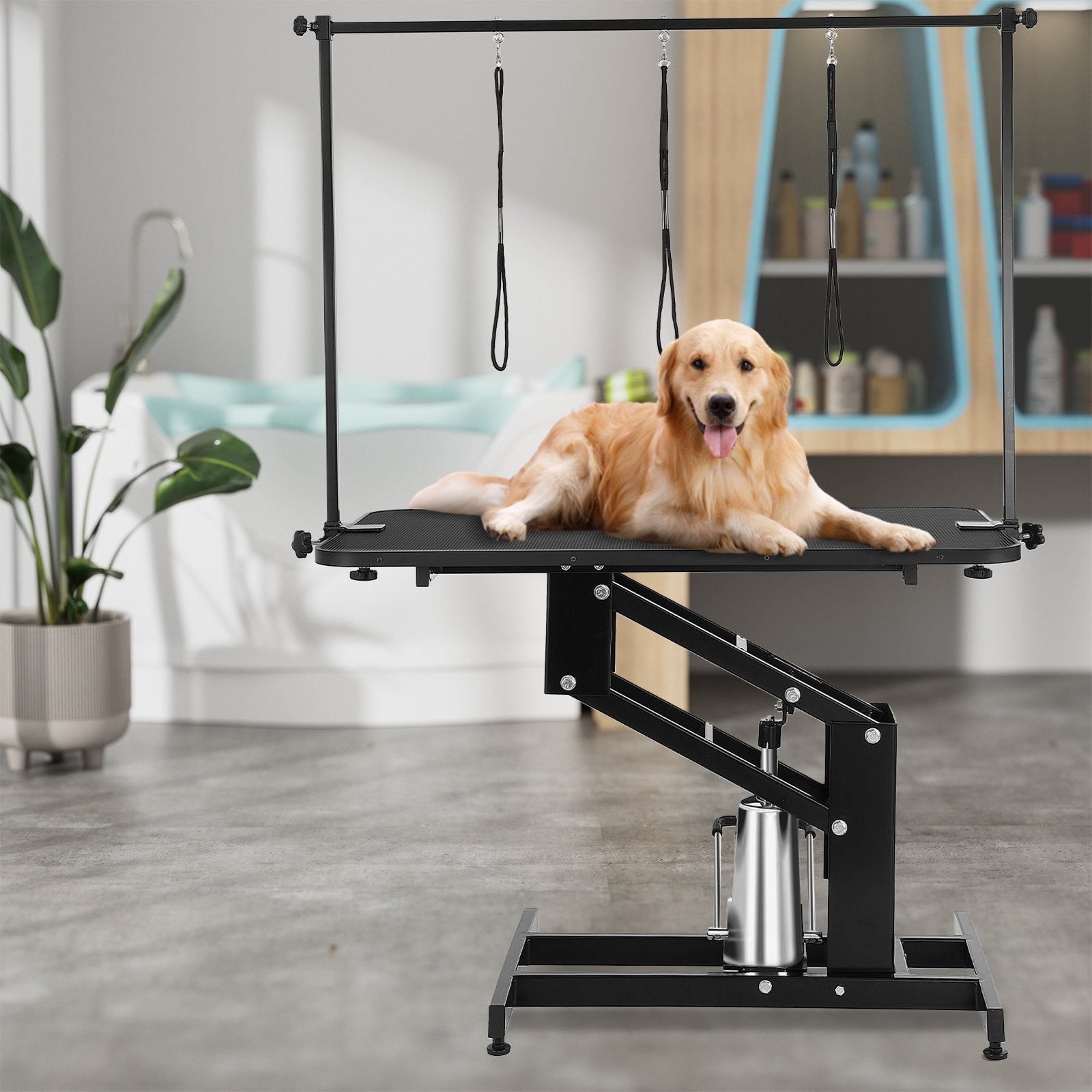 109cm Hydraulic Pet Grooming Table, Heavy Duty Dog Grooming Arm for Medium/ Small Dogs, Height Adjustable Dog Grooming Station, Anti Slip Tabletop /Dog Grooming Station, Max Bearing 182kg