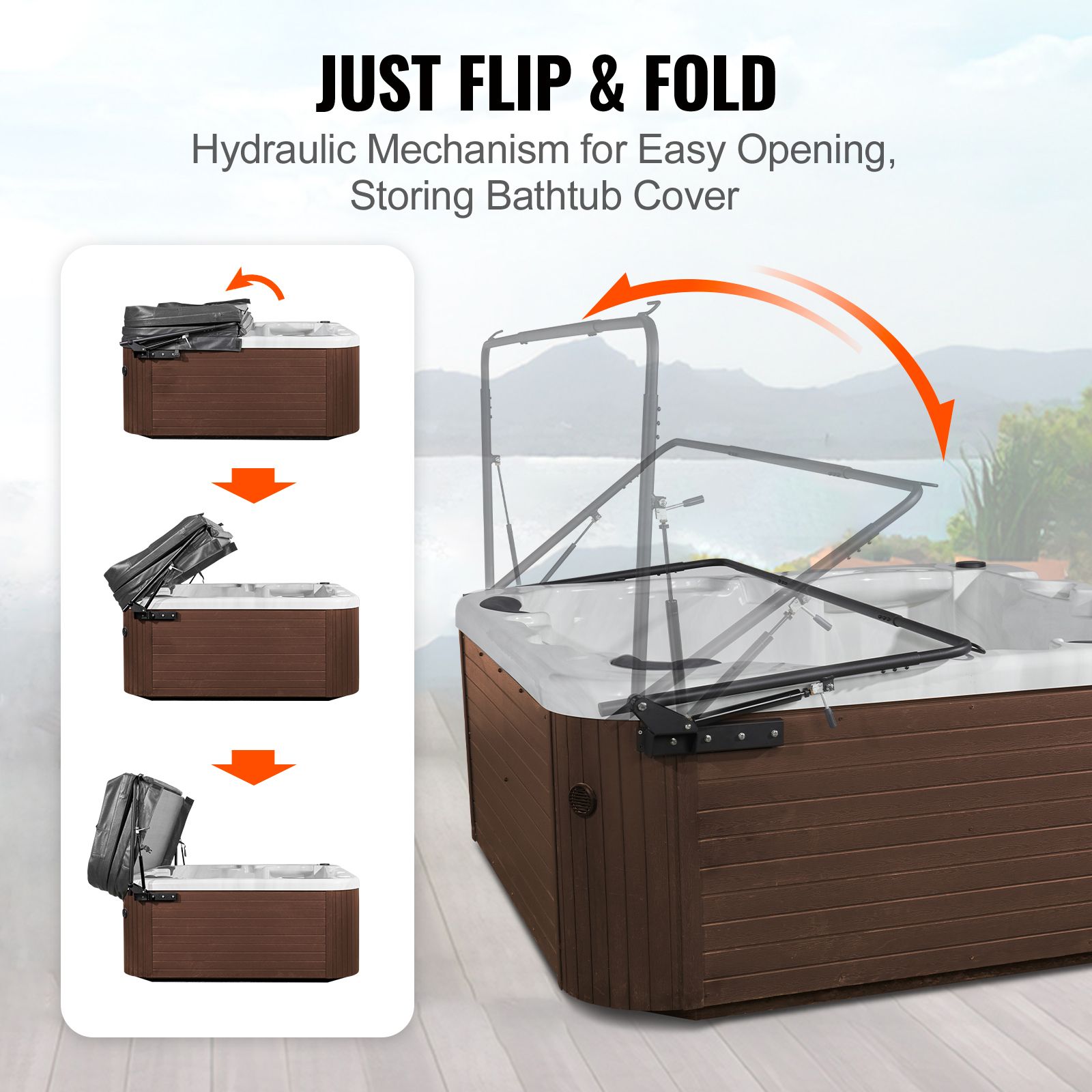 Hydraulic Hot Tub Cover Lift Adjustable Spa Cover Remover Rack System