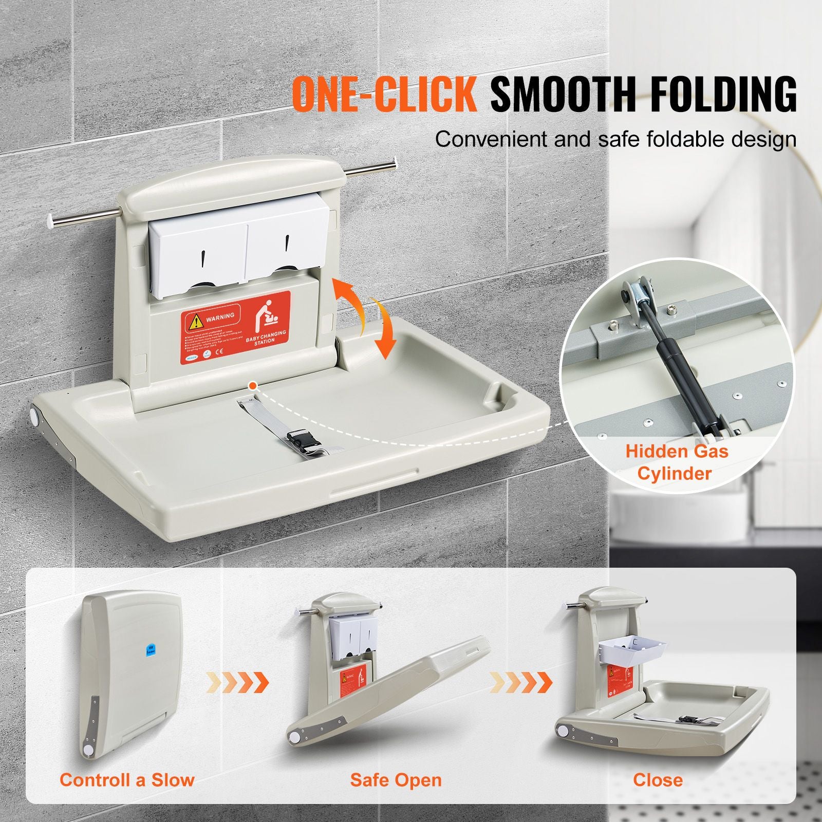 Wall Mounted Baby Changing Station Foldable Diaper Table Safety Strap HDPE