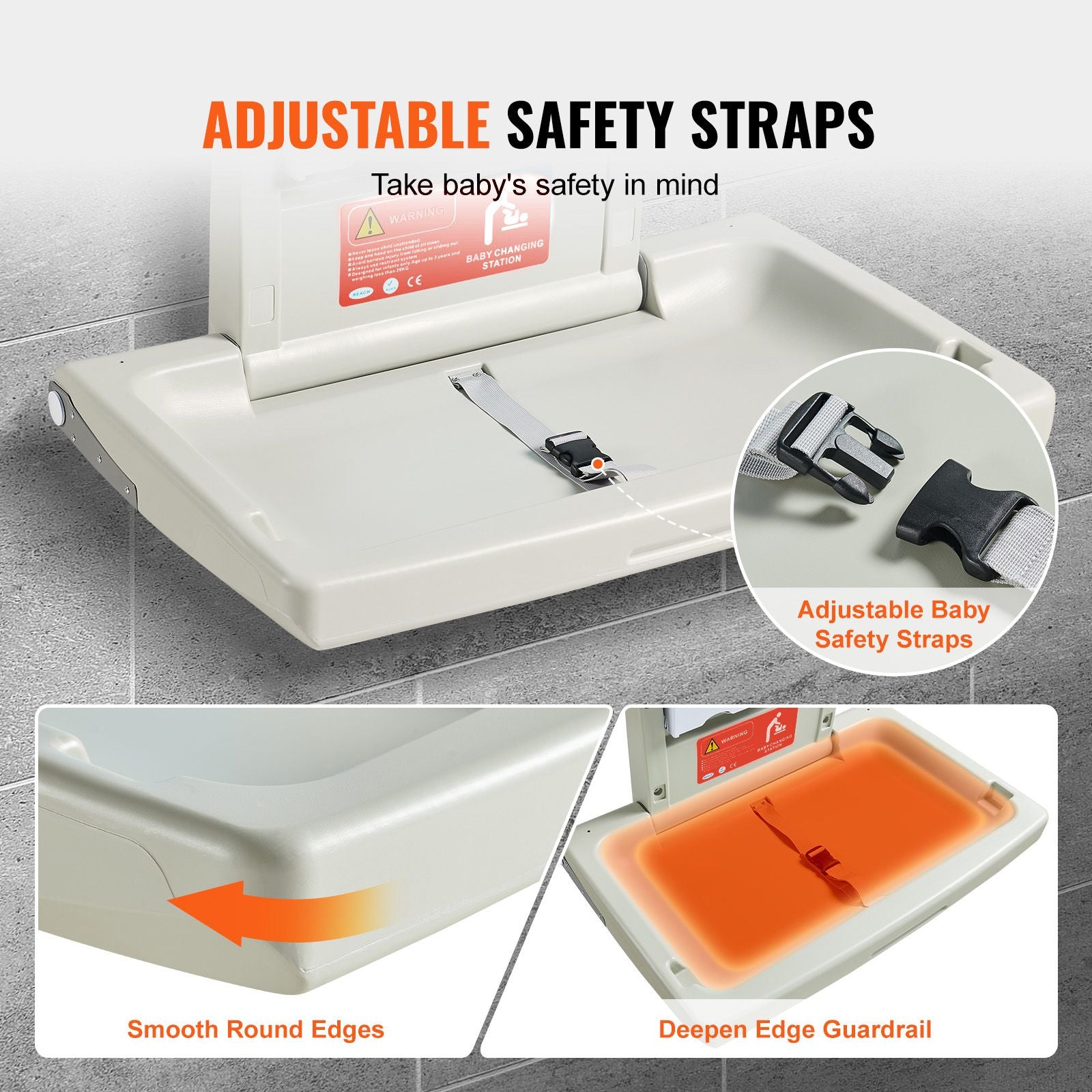 Wall Mounted Baby Changing Station Foldable Diaper Table Safety Strap HDPE