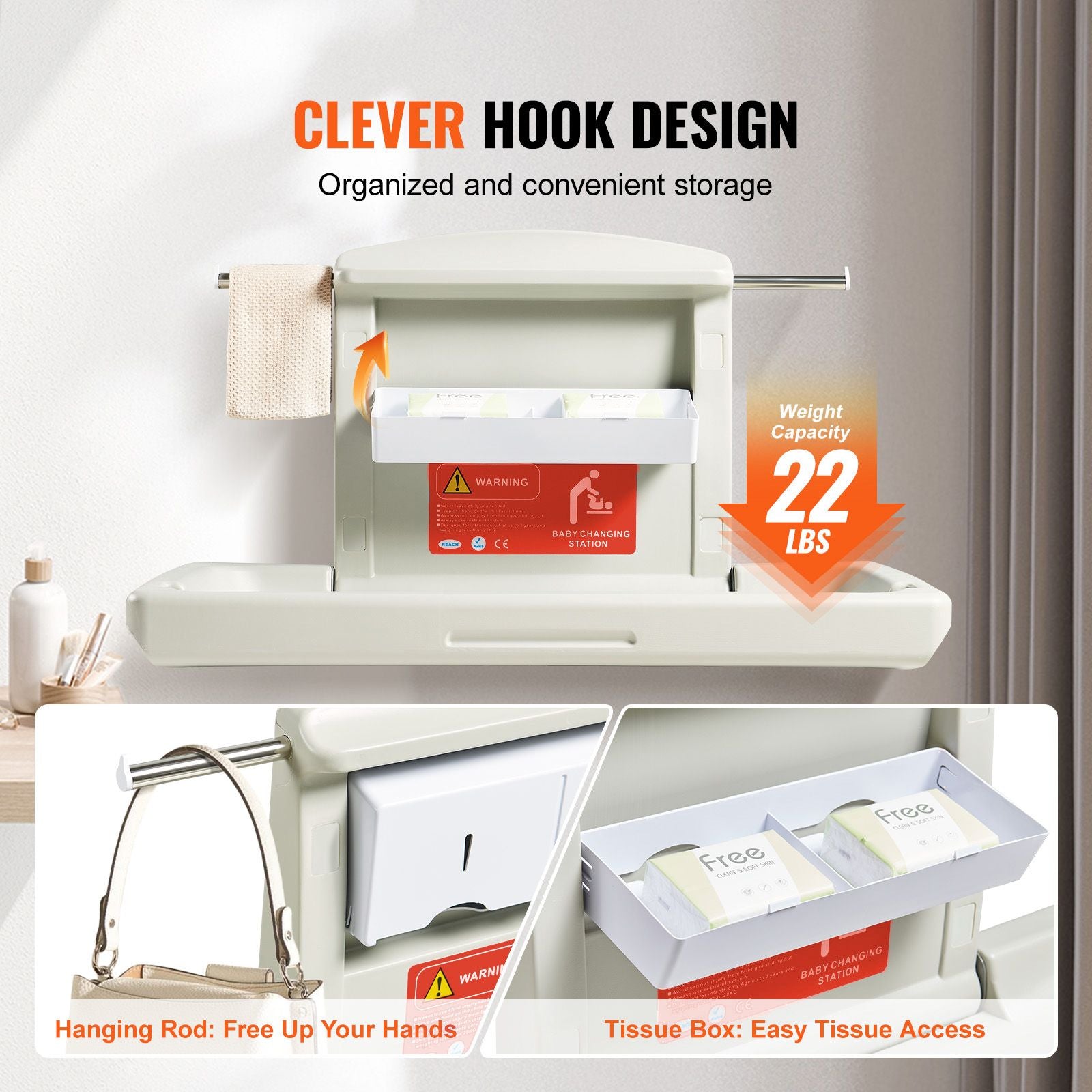 Wall Mounted Baby Changing Station Foldable Diaper Table Safety Strap HDPE