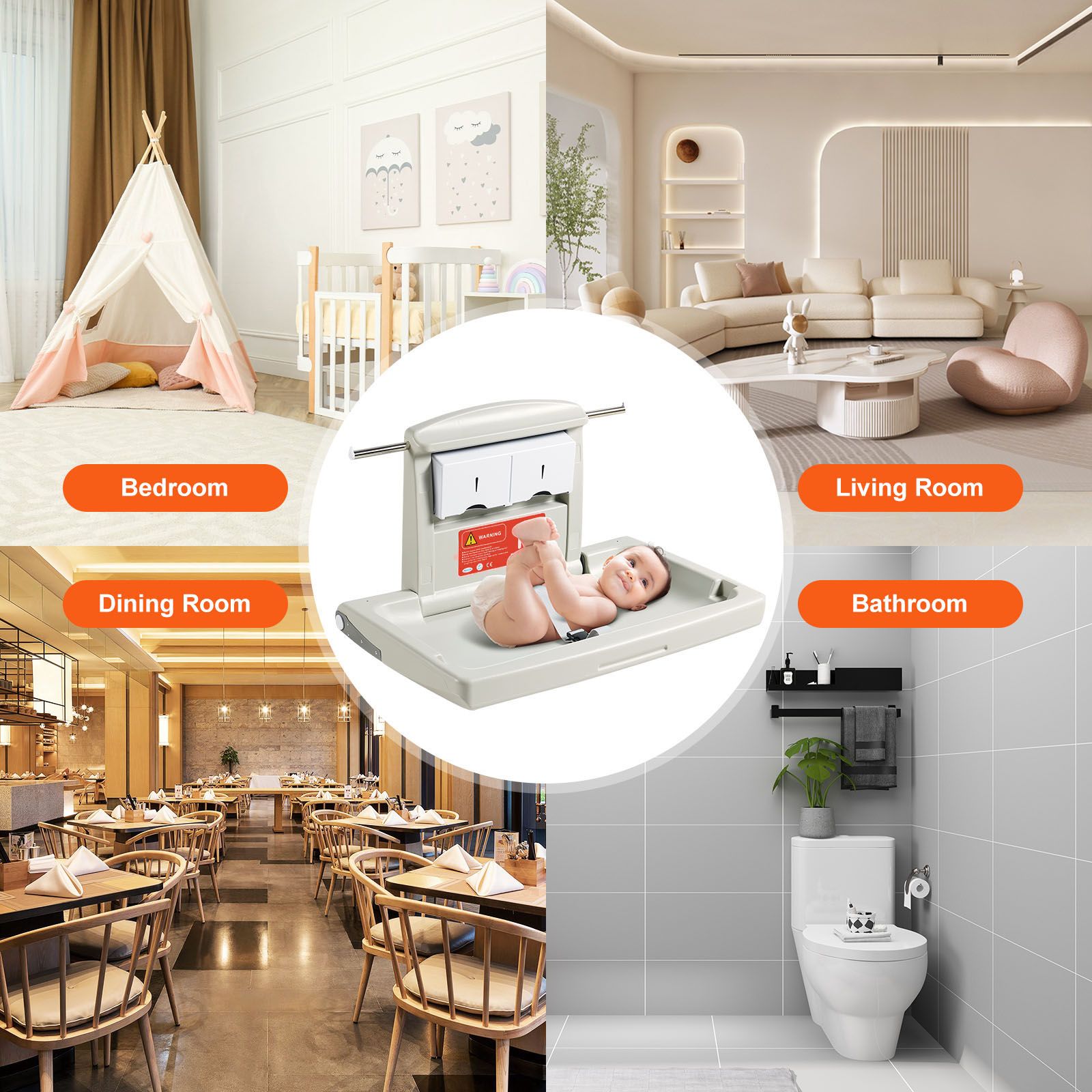 Wall Mounted Baby Changing Station Foldable Diaper Table Safety Strap HDPE