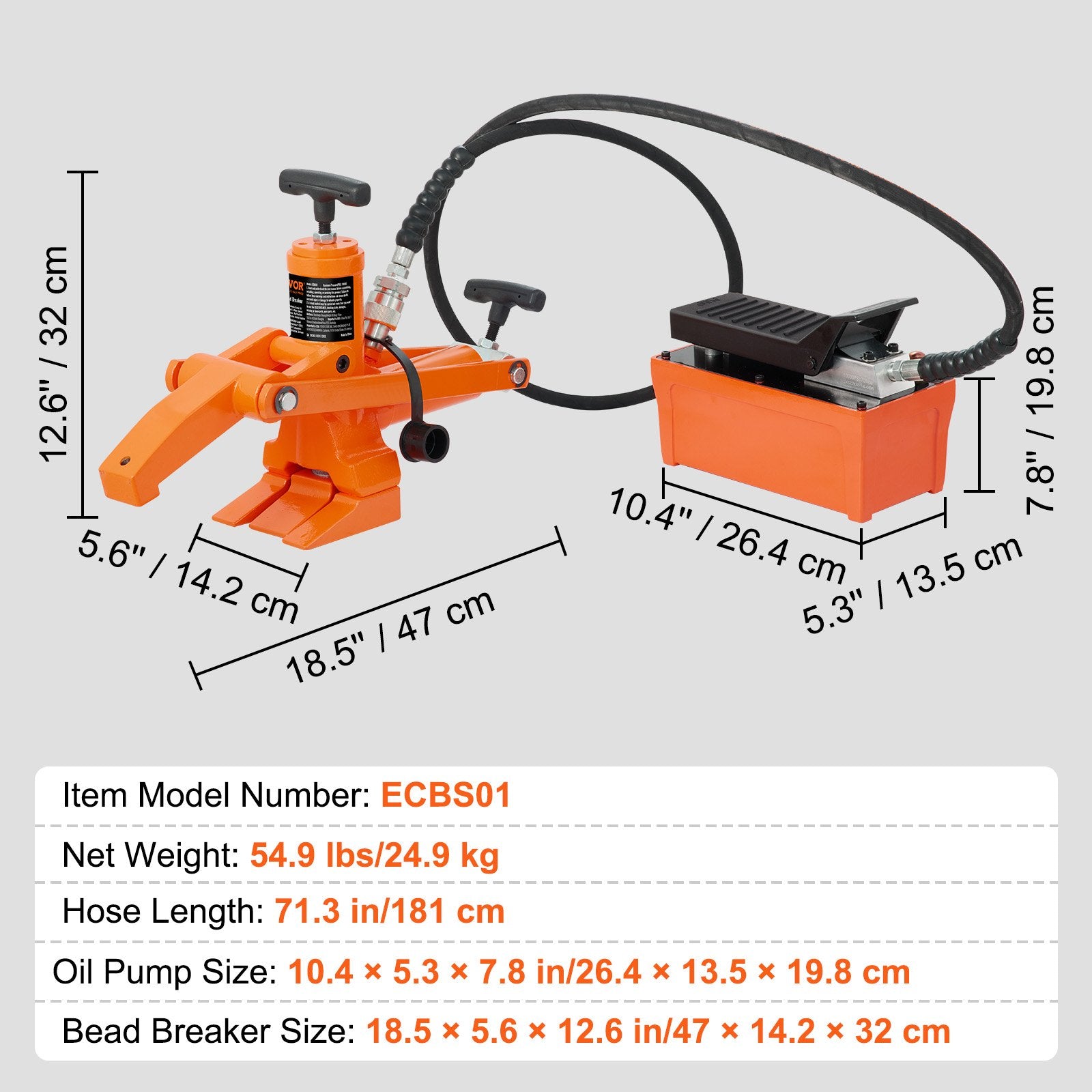 Hydraulic Bead Breaker, 1000 PSI Tire Bead Breaker with Metal Foot Pump, Heavy-duty Steel Bead Breaker Tool for Tractors, Trucks, Buses, Lawn Mowers, ATVs