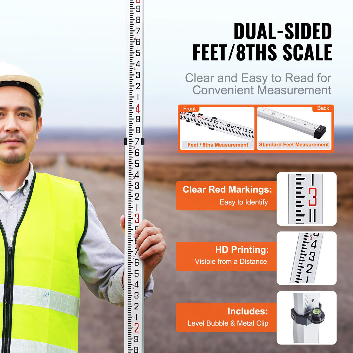 14ft Aluminum Grade Rod Telescopic Leveling Rod with Bubble Level Bag