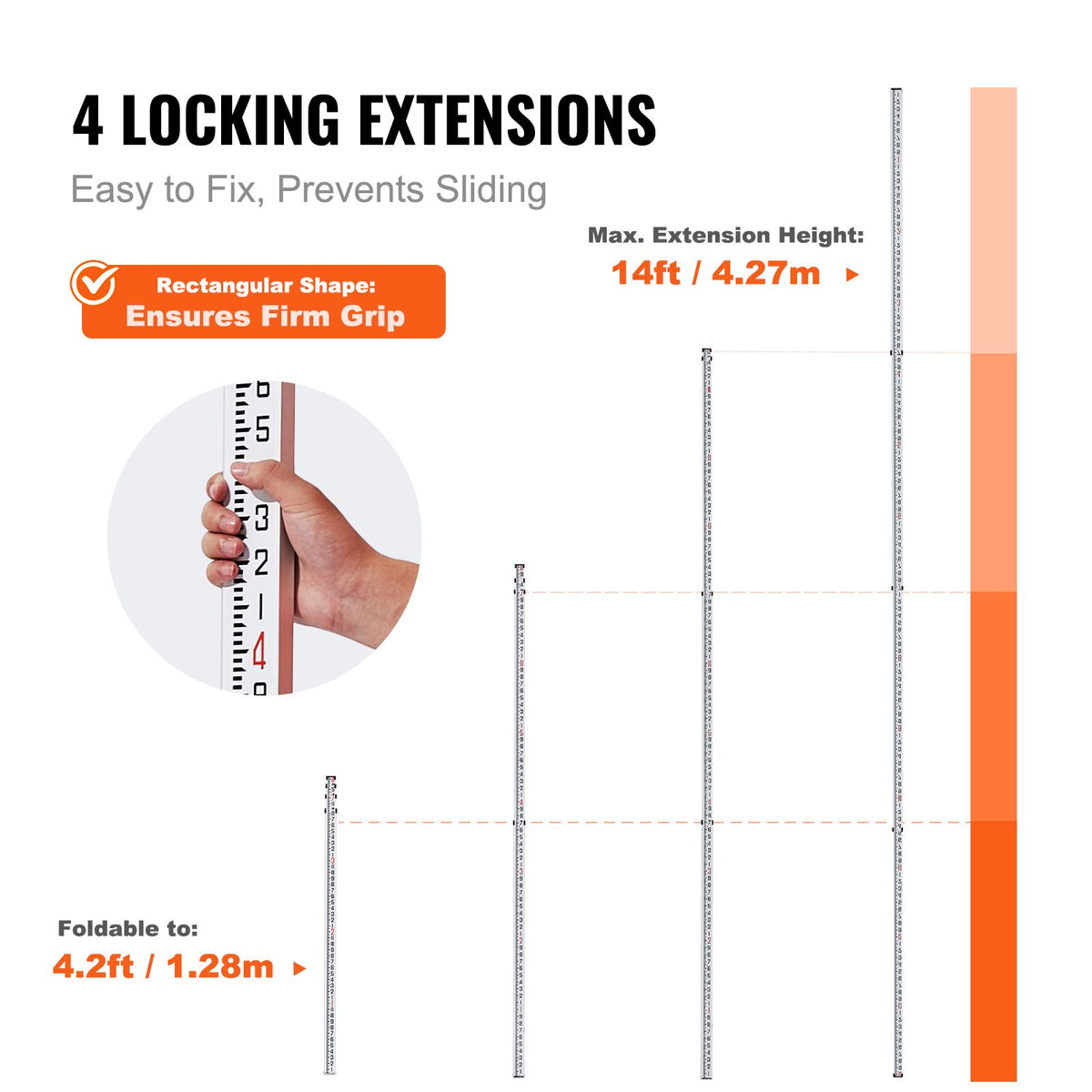 14ft Aluminum Grade Rod Telescopic Leveling Rod with Bubble Level Bag