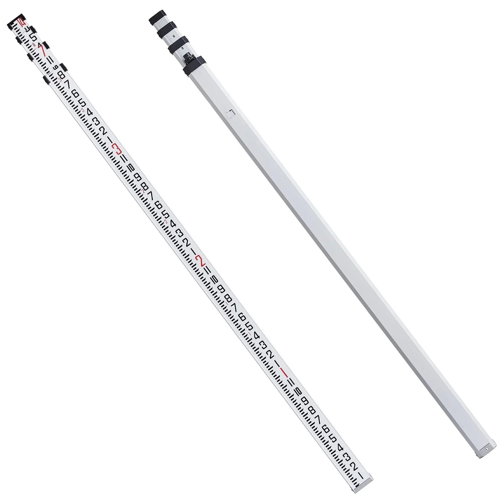 Aluminum Grade Rod, 14-Feet/8ths 4 Sections Telescopic Measuring Rod, Double-Sided Scale 1/8in Leveling Rod Stick, Aluminum Alloy Survey Rod w/ Bubble Level &Carrying Bag for Houses,Walls,Floors
