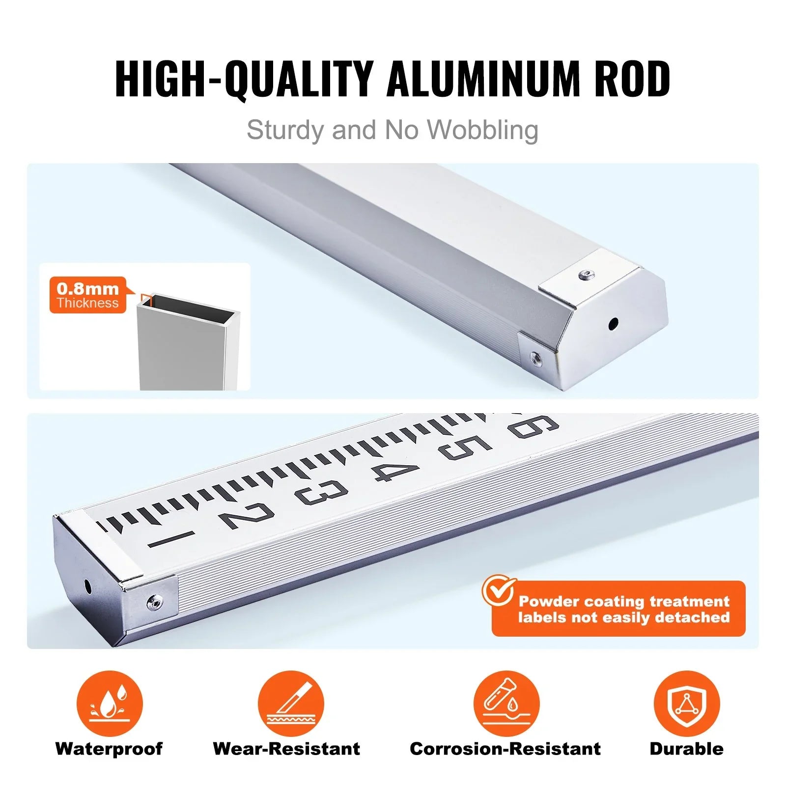 Aluminum Grade Rod, 14-Feet/8ths 4 Sections Telescopic Measuring Rod, Double-Sided Scale 1/8in Leveling Rod Stick, Aluminum Alloy Survey Rod w/ Bubble Level &Carrying Bag for Houses,Walls,Floors