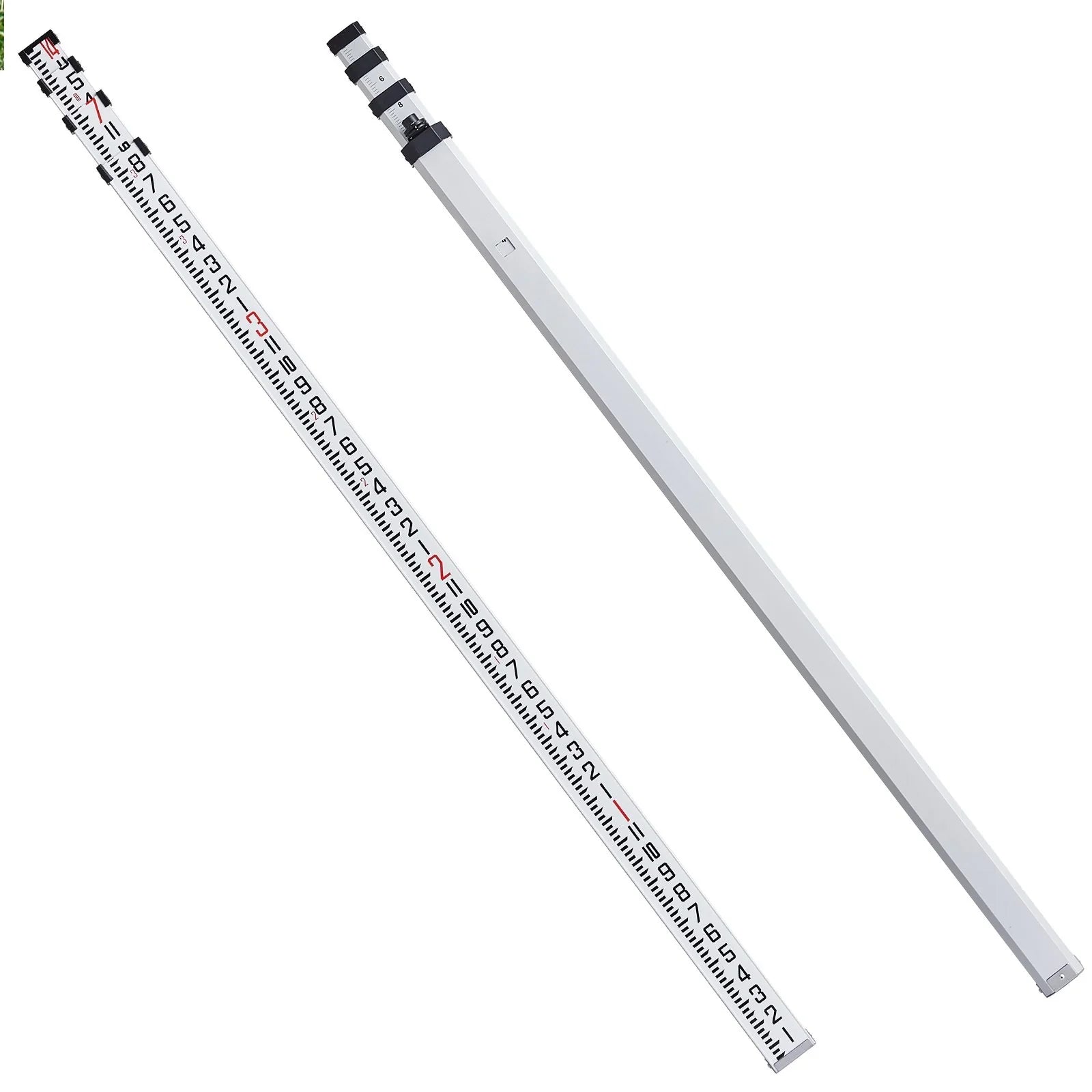 Aluminum Grade Rod, 14-Feet/8ths 4 Sections Telescopic Measuring Rod, Double-Sided Scale 1/8in Leveling Rod Stick, Aluminum Alloy Survey Rod w/ Bubble Level &Carrying Bag for Houses,Walls,Floors