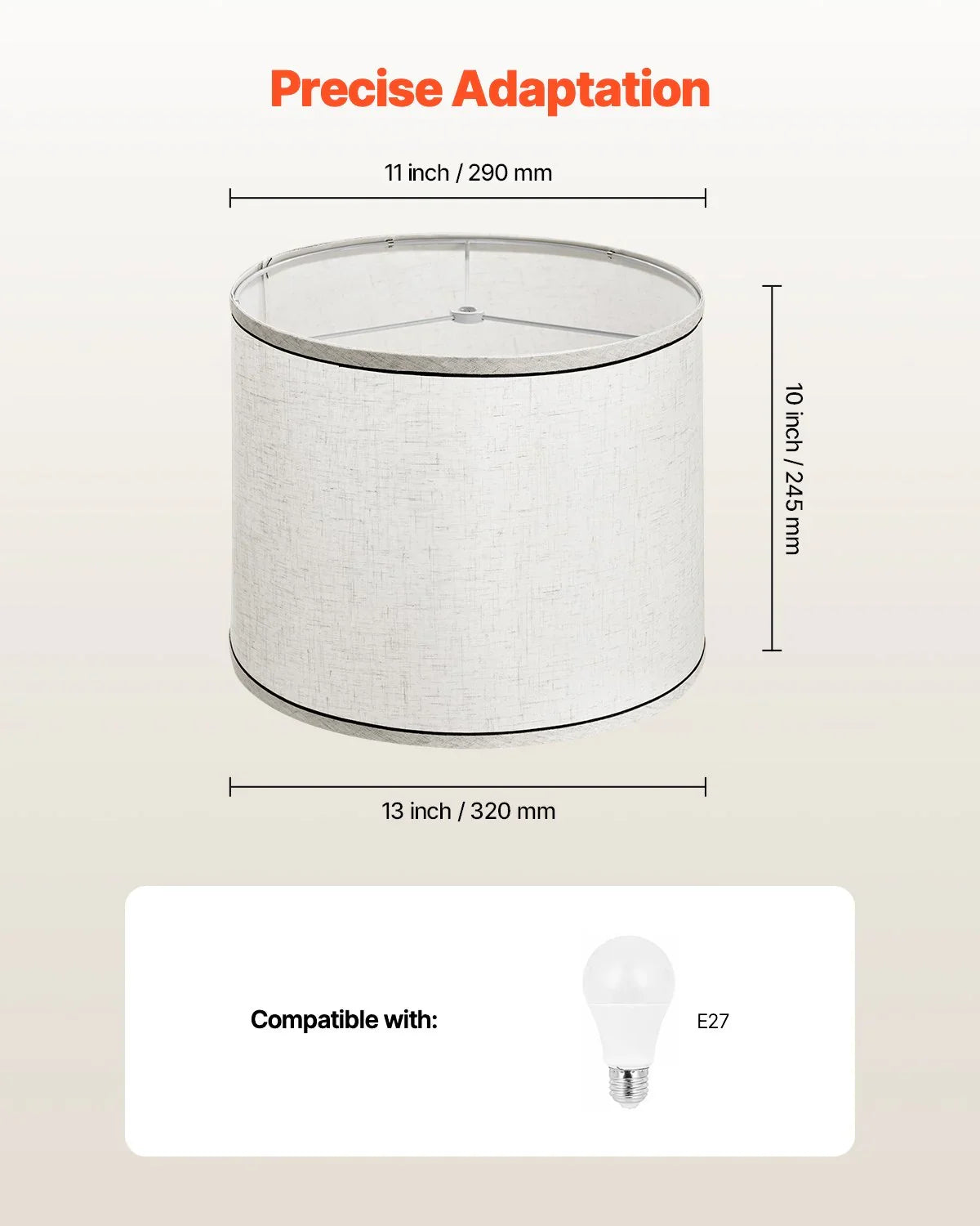 Lamp Shade 2 Set, 29 cm Top x 32 cm Bottom x 24.5 cm High (Spider Fitter), Medium Lampshade with Harp, Replacement Lamp Shade for Table & Floor Lamps Pendant Lights, Light Linen with Black Edge