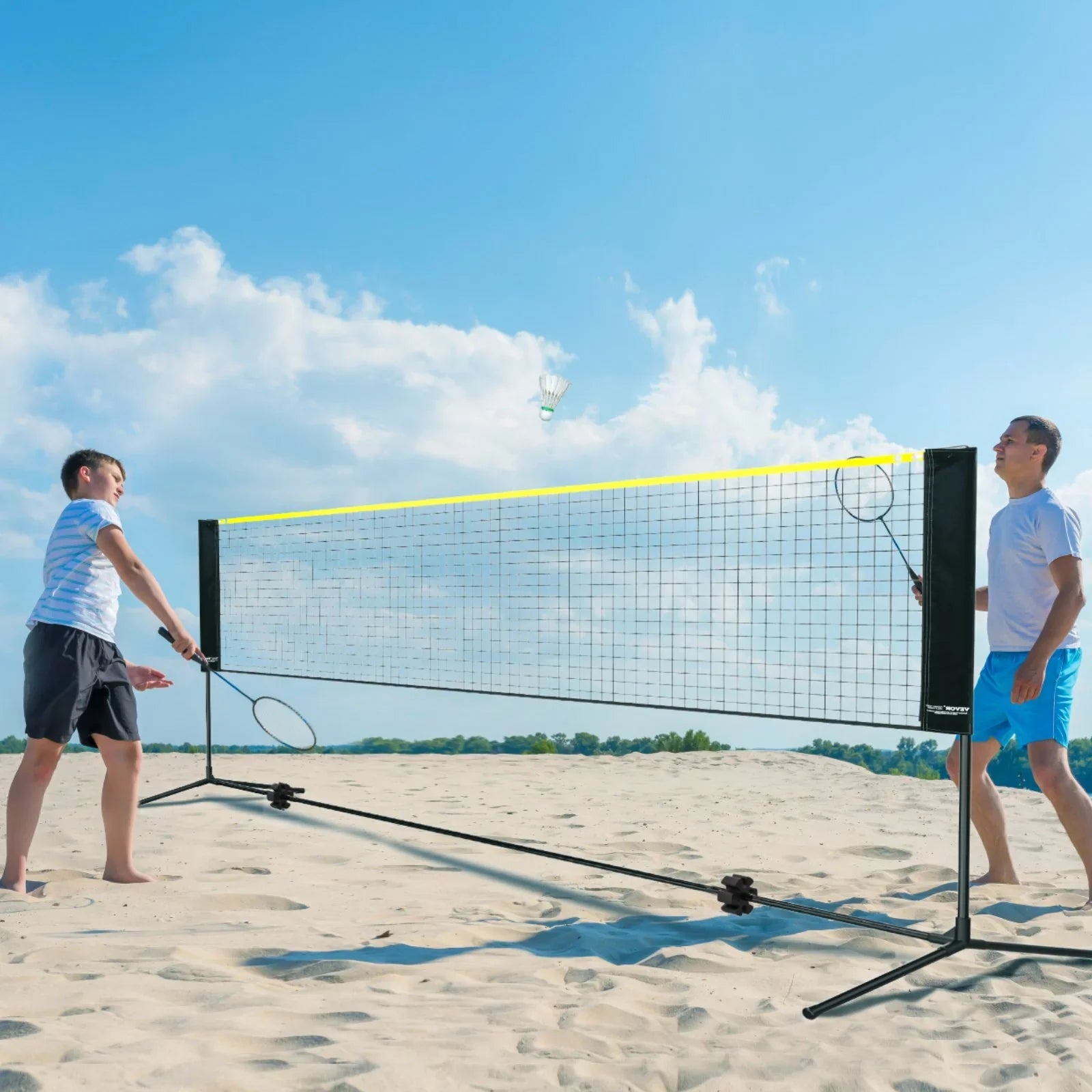 Badminton Net, Height Adjustable Volleyball Net, 10ft Wide Foldable Pickleball Net, Portable Easy Setup Tennis Net Set with Poles, Stand and Carry Bag, for Kids Backyard Game Indoor Outdoor Use