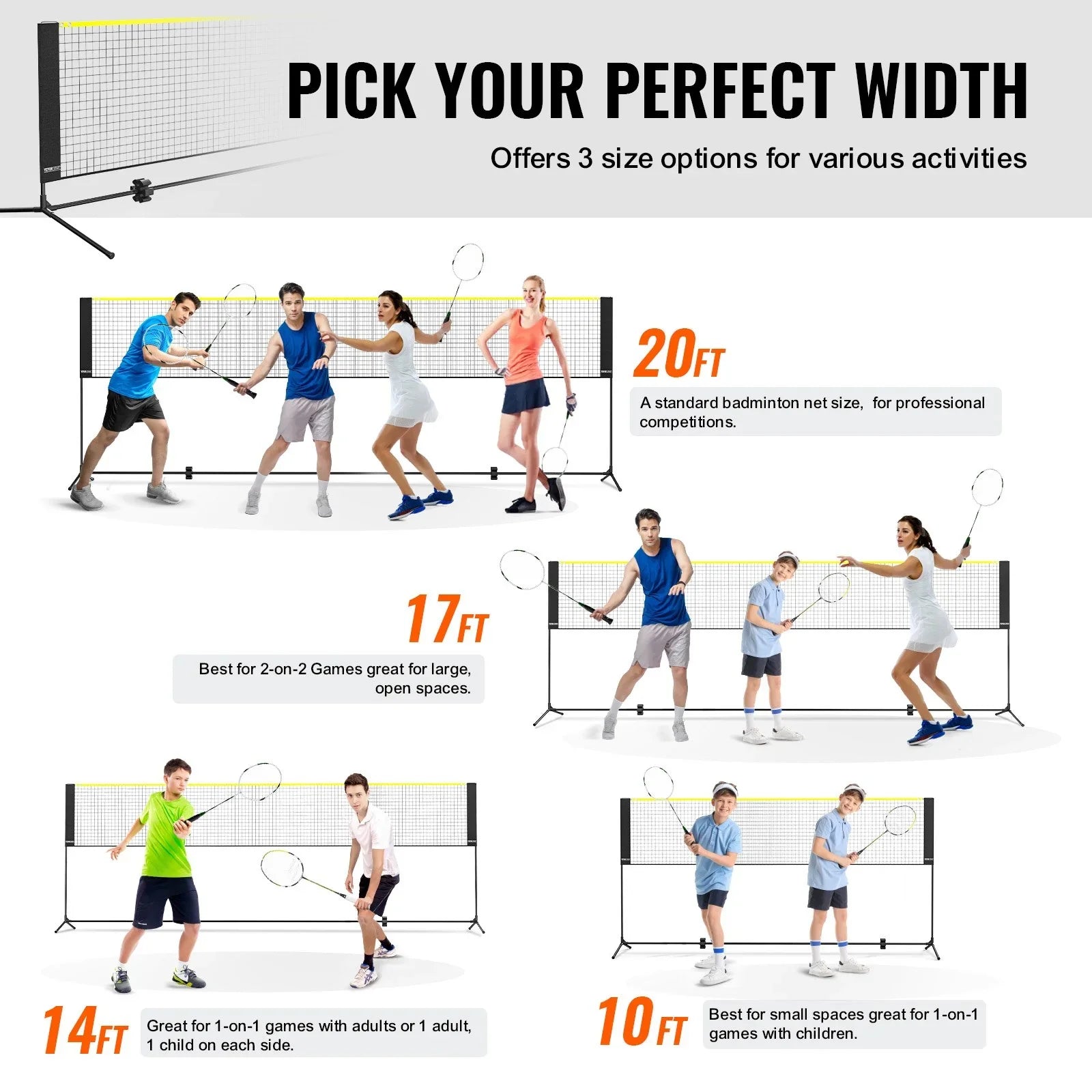 Badminton Net, Height Adjustable Volleyball Net, 17ft Wide Foldable Pickleball Net, Portable Easy Setup Tennis Net Set with Poles, Stand and Carry Bag, for Kids Backyard Game Indoor Outdoor Use