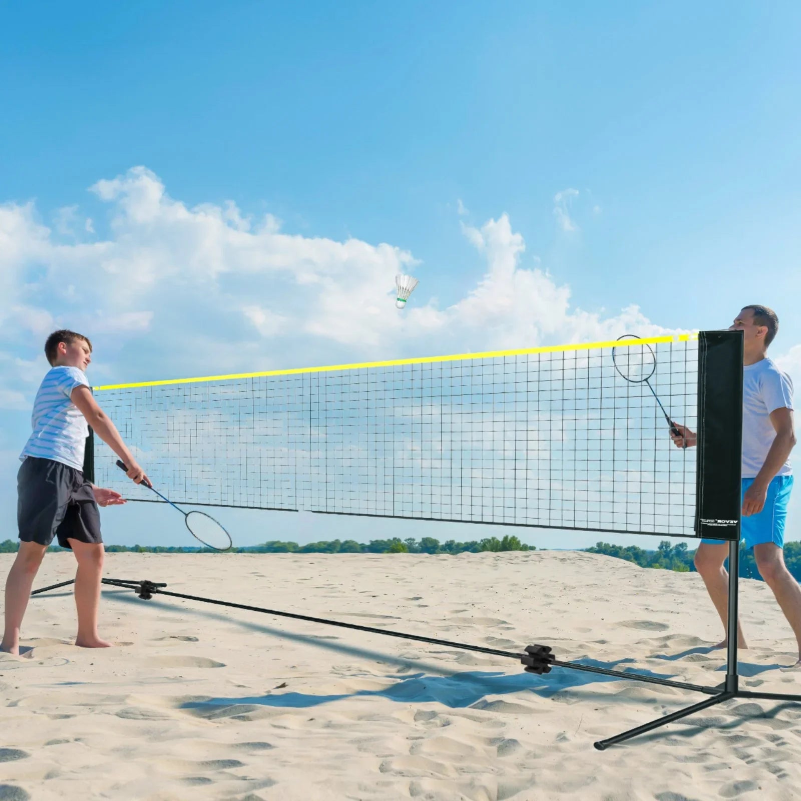 Badminton Net, Height Adjustable Volleyball Net, 17ft Wide Foldable Pickleball Net, Portable Easy Setup Tennis Net Set with Poles, Stand and Carry Bag, for Kids Backyard Game Indoor Outdoor Use
