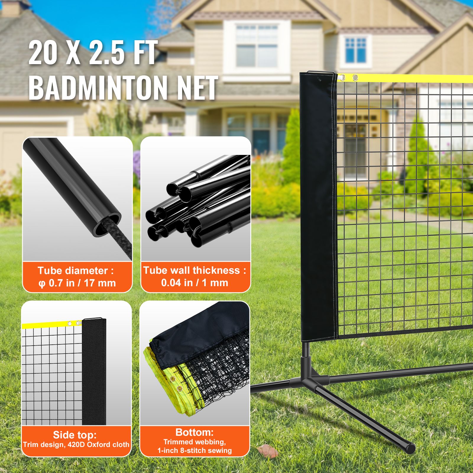 20ft Badminton Net Set Portable Outdoor Volleyball Pickleball Tennis Net