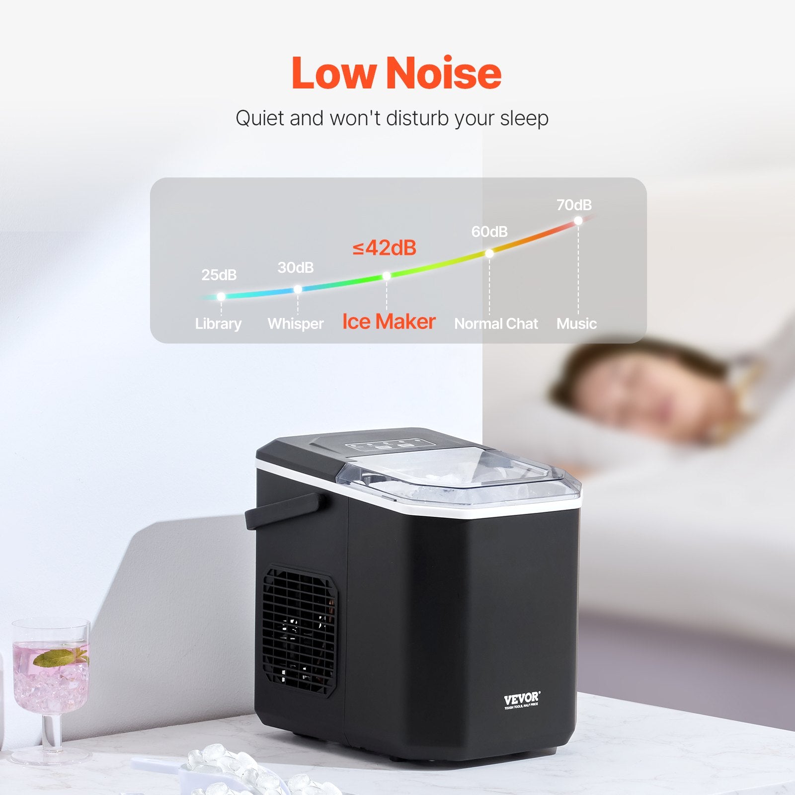 Portable Countertop Ice Maker 26Lbs/24H Self-Cleaning with Scoop Basket