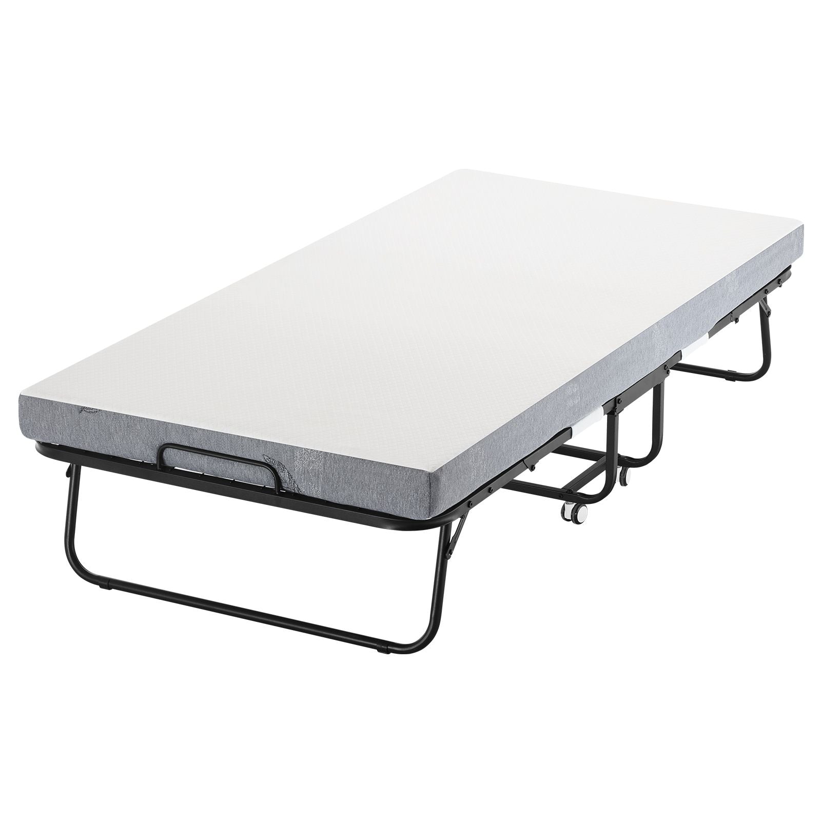 96.5x190cm Rollaway Bed with 10cm Memory Foam Mattress Folding Guest Bed