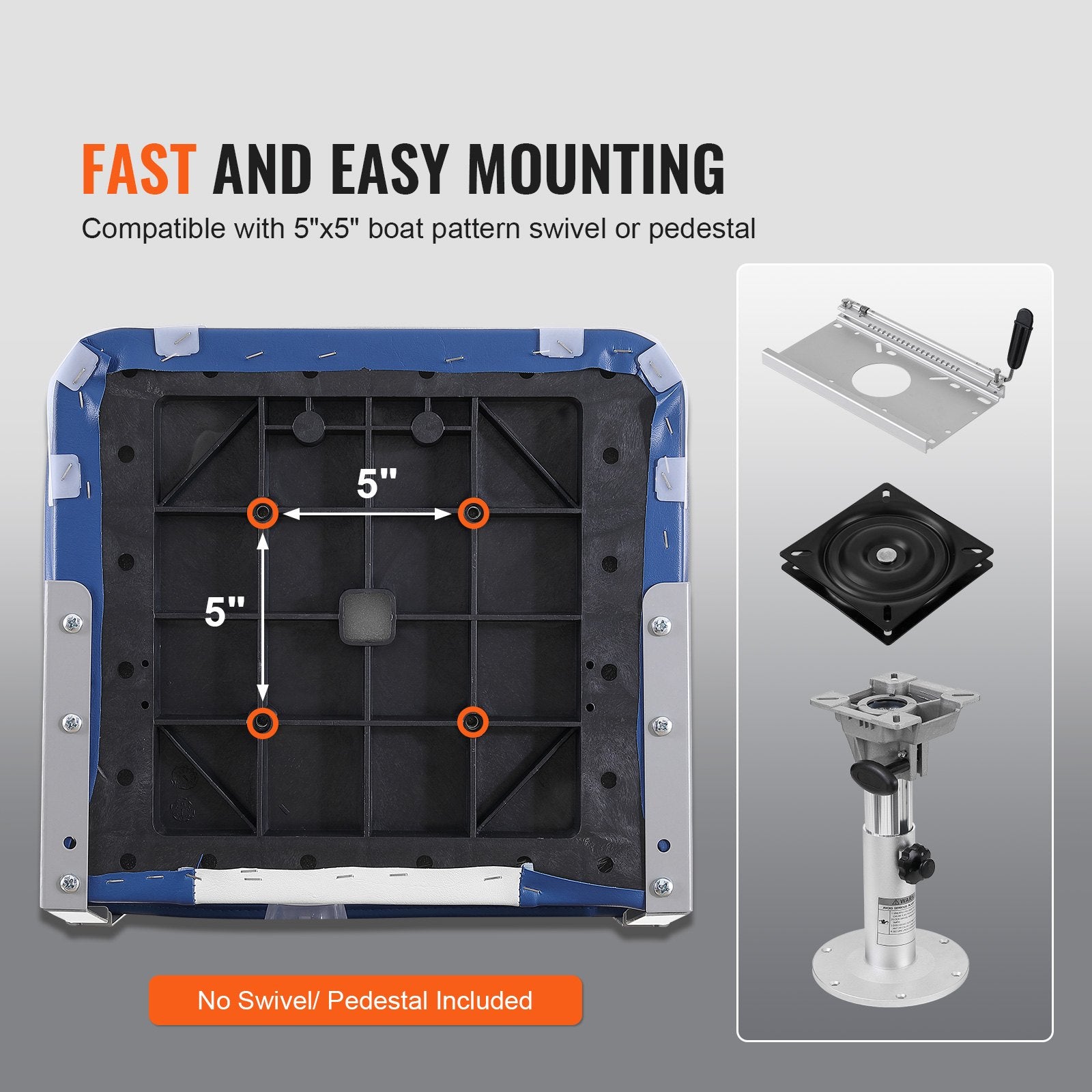 Boat Seat, 480 mm Low Back Boat Seat, Folding Boat Chair with Thickened Sponge Padding and Hinge, Fold-Down Boat Captain Chair for Fishing Boat, Sightseeing Boat, Speedboat, Canoe, 1-Piece