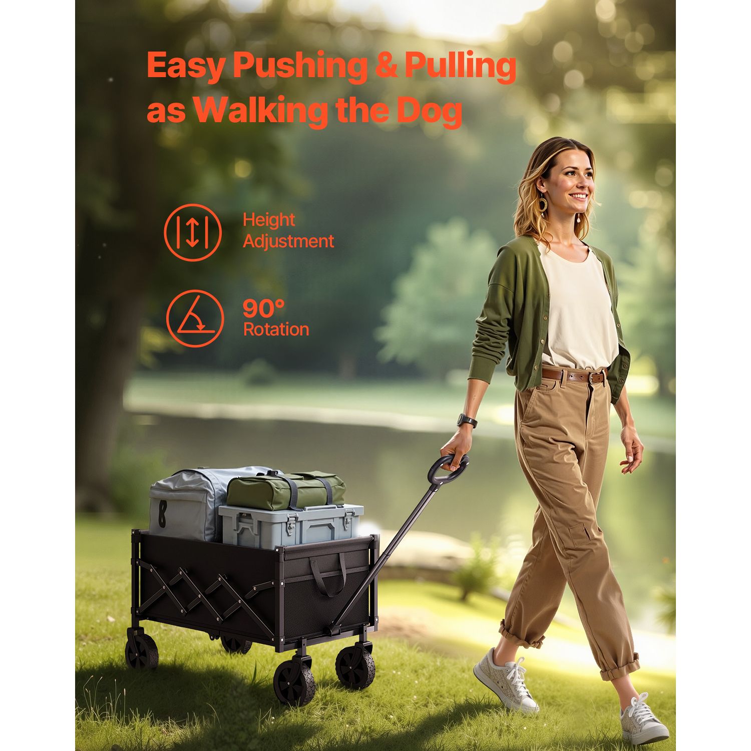 120L Folding Wagon Cart 225lb Heavy Duty Utility Cart All Terrain