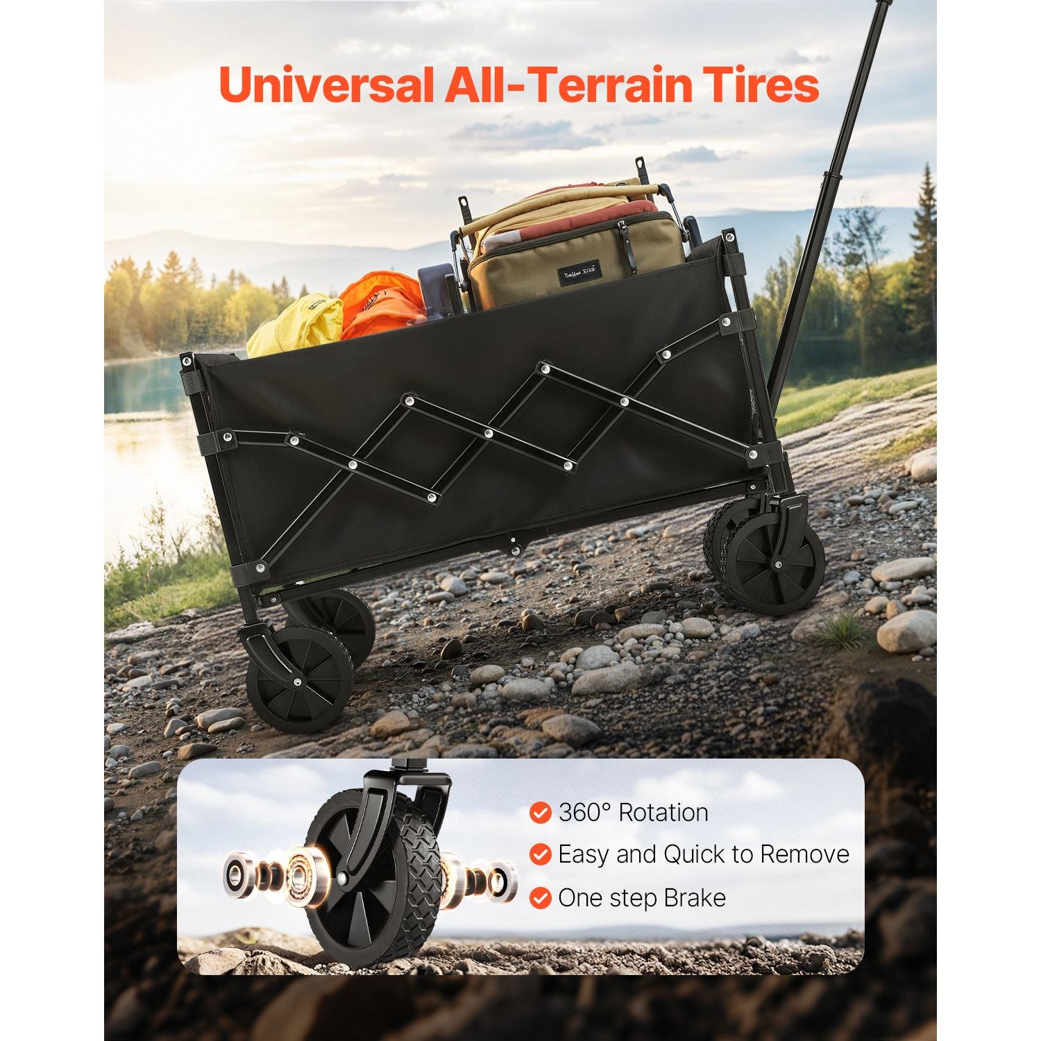 120L Folding Wagon Cart 225lb Heavy Duty Utility Cart All Terrain