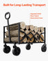 Collapsible Wagon Carts, 120L & 225LBS Folding Wagons with All-Terrain Wheels, Heavy Duty Outdoor Utility Cart with Adjustable Handle, Portable Camping Cart for Beach Grocery Garden Black