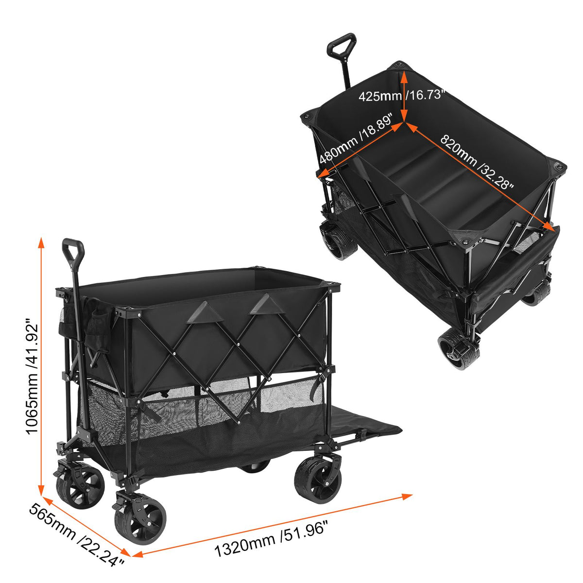 400L Foldable Double Decker Wagon Cart Heavy Duty All Terrain Wheels