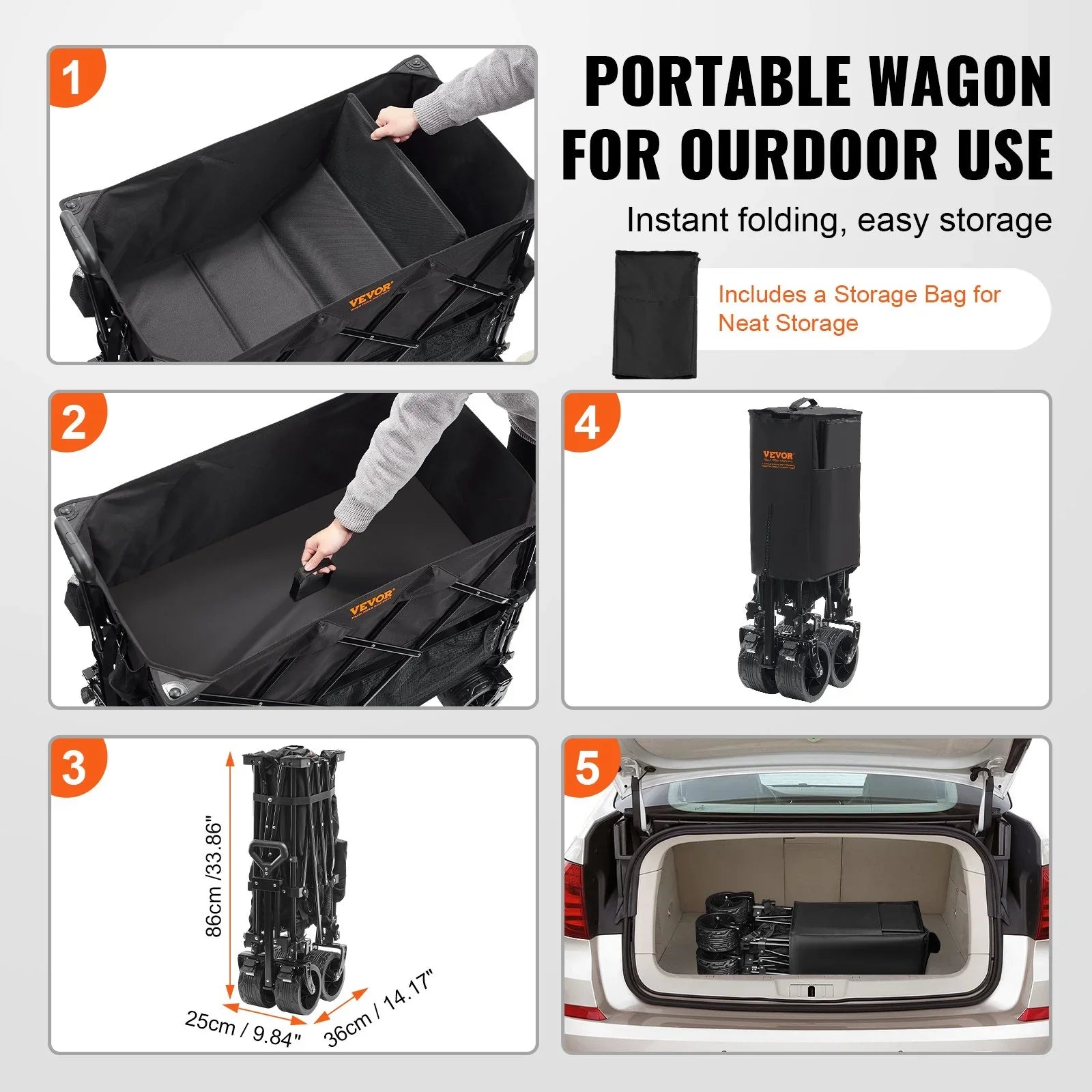 Foldable Double Decker Wagon, 400L Collapsible Wagon Cart with All-Terrain Wheels, Heavy Duty Folding Wagon Cart 350-450 lb Weight Capacity for Camping, Shopping, Garden, 52