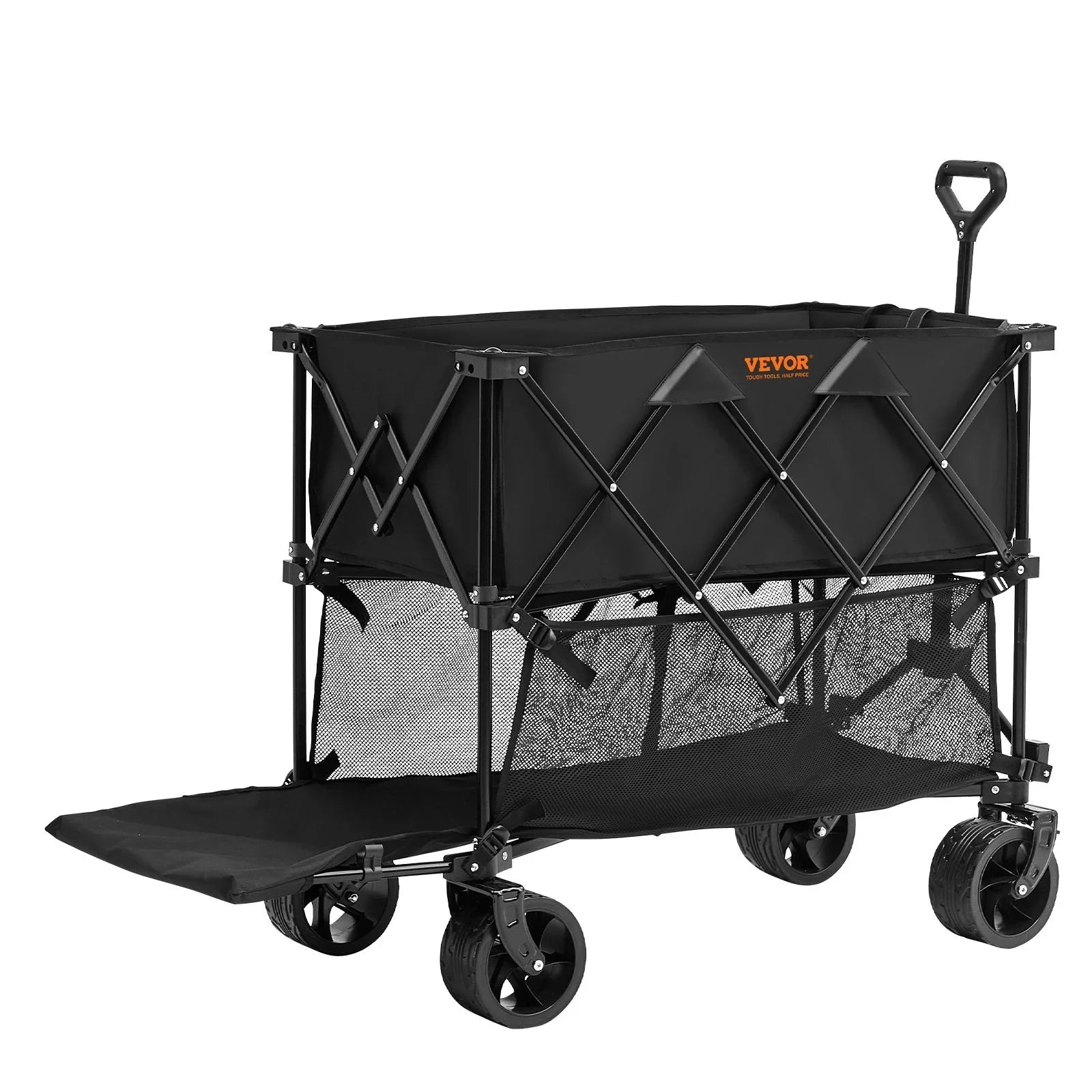 Foldable Double Decker Wagon, 400L Collapsible Wagon Cart with All-Terrain Wheels, Heavy Duty Folding Wagon Cart 350-450 lb Weight Capacity for Camping, Shopping, Garden, 52