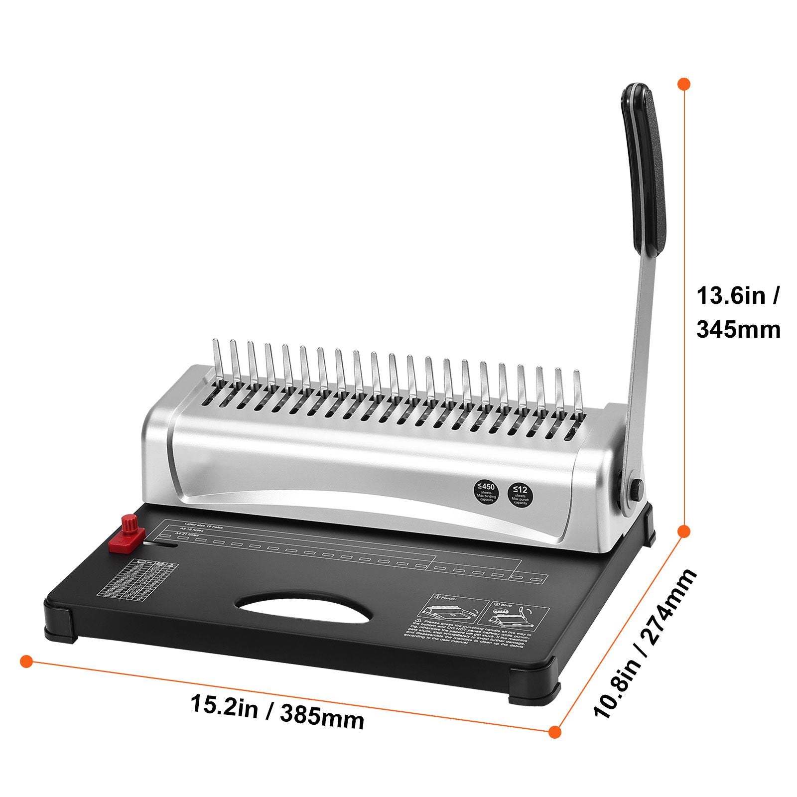 Binding Machine, Comb Binding Machine 21-Holes Binding 450 Sheets, Book Binder Machine with 100 PCS 3/8'' Comb Binding Spines, for Letter Size, A4, A5