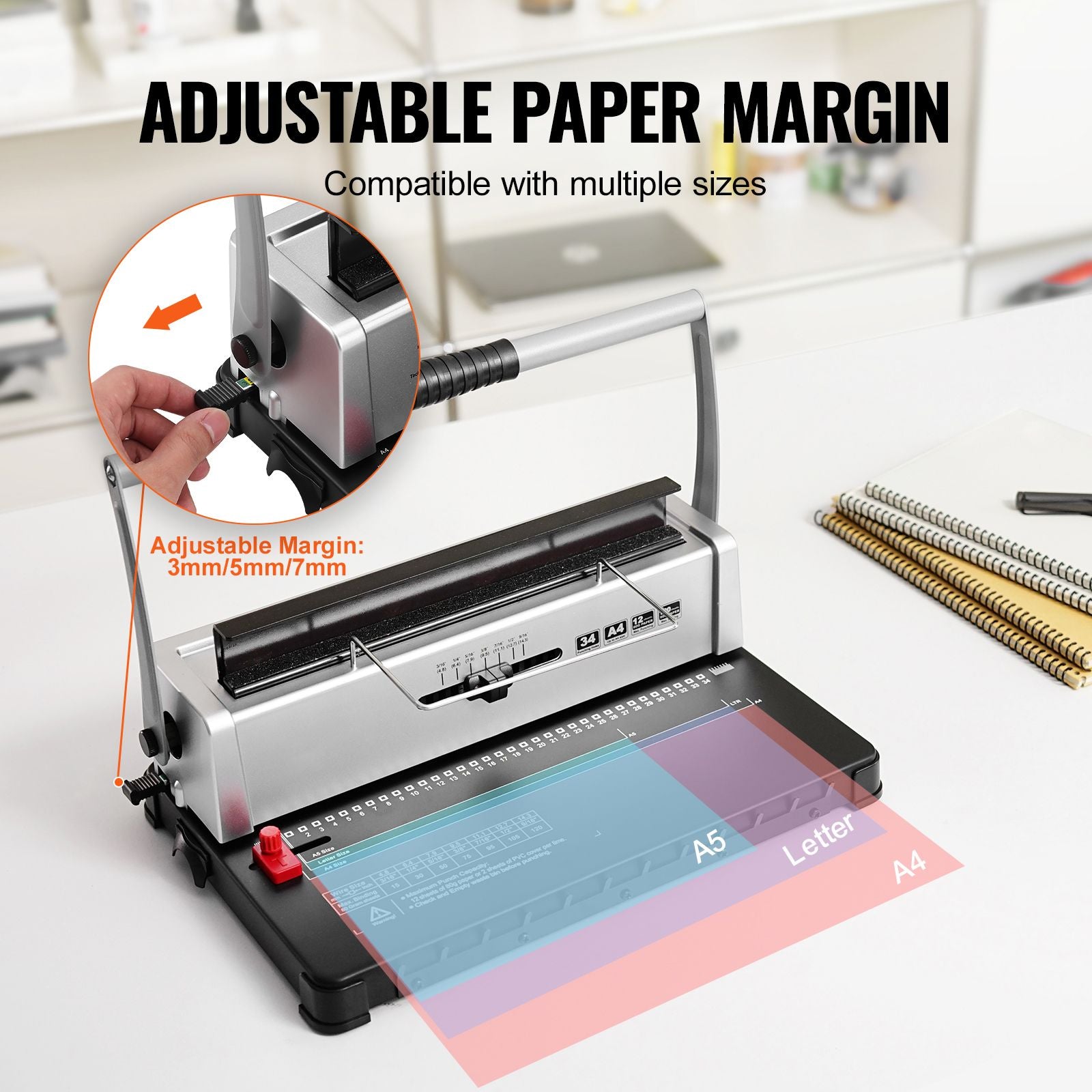 Coil Spiral Binding Machine, Manual Book Maker 34-Holes Binding 120 Sheets, Punch Binder with Adjustable 3/16