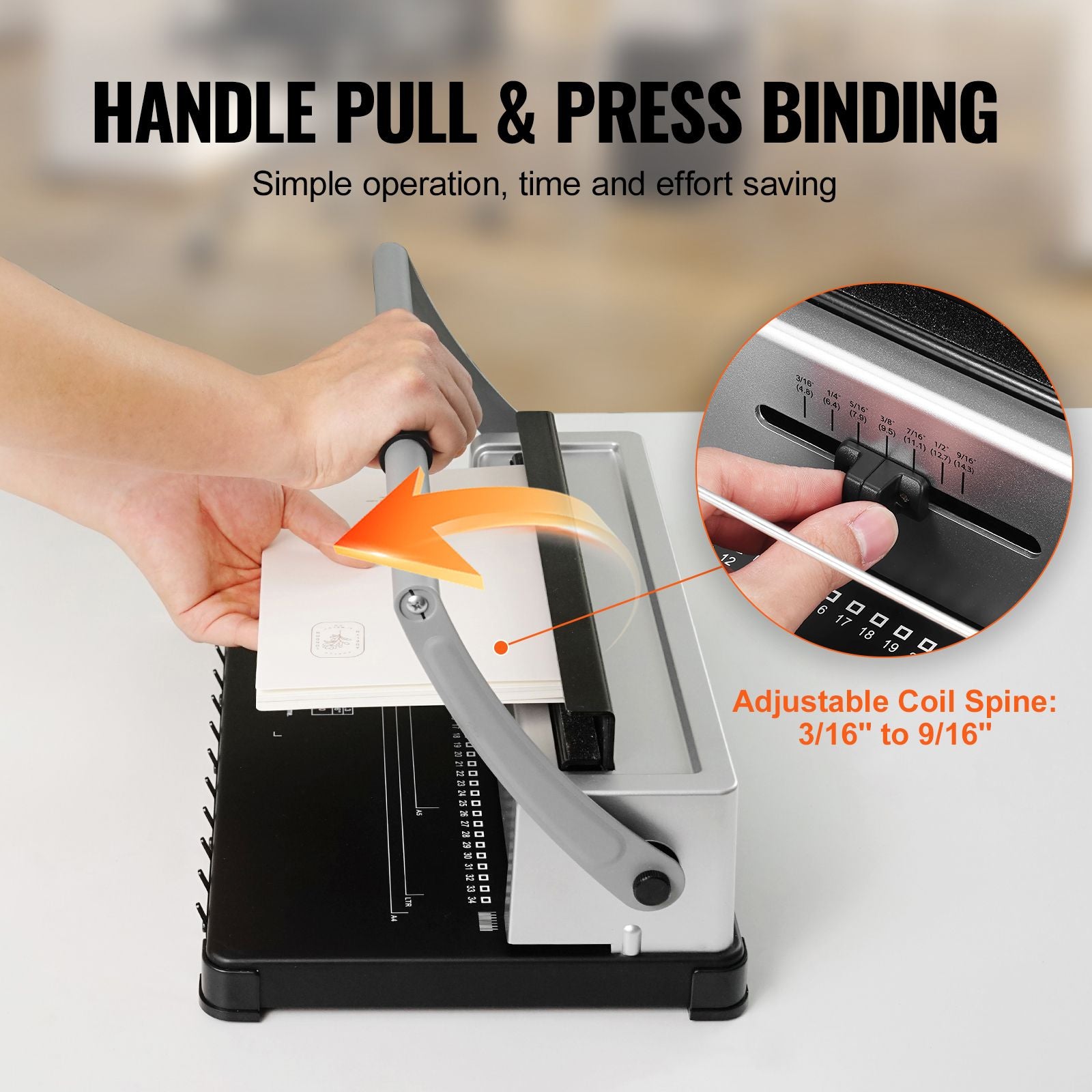 Coil Spiral Binding Machine, Manual Book Maker 34-Holes Binding 120 Sheets, Punch Binder with Adjustable 3/16