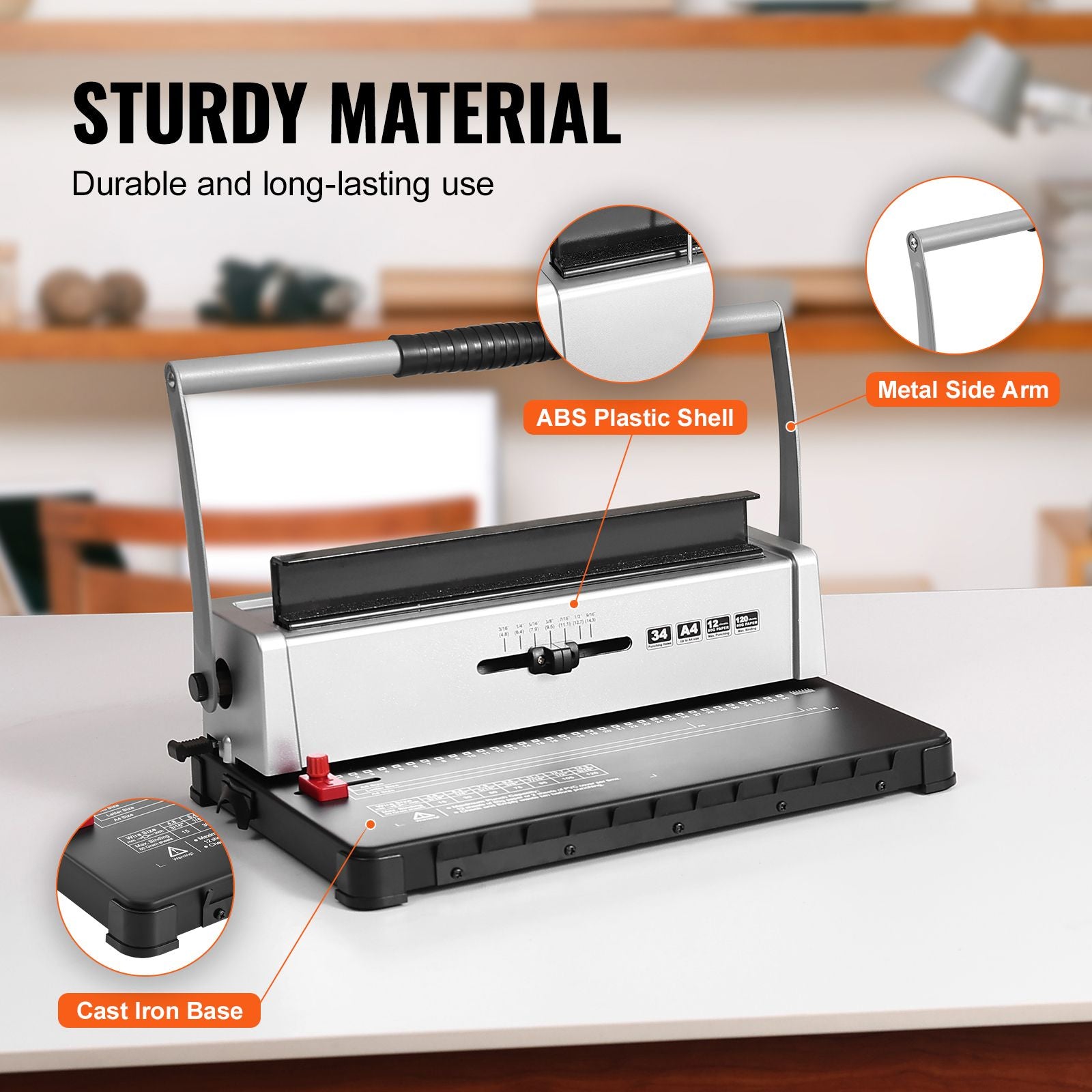 Coil Spiral Binding Machine, Manual Book Maker 34-Holes Binding 120 Sheets, Punch Binder with Adjustable 3/16