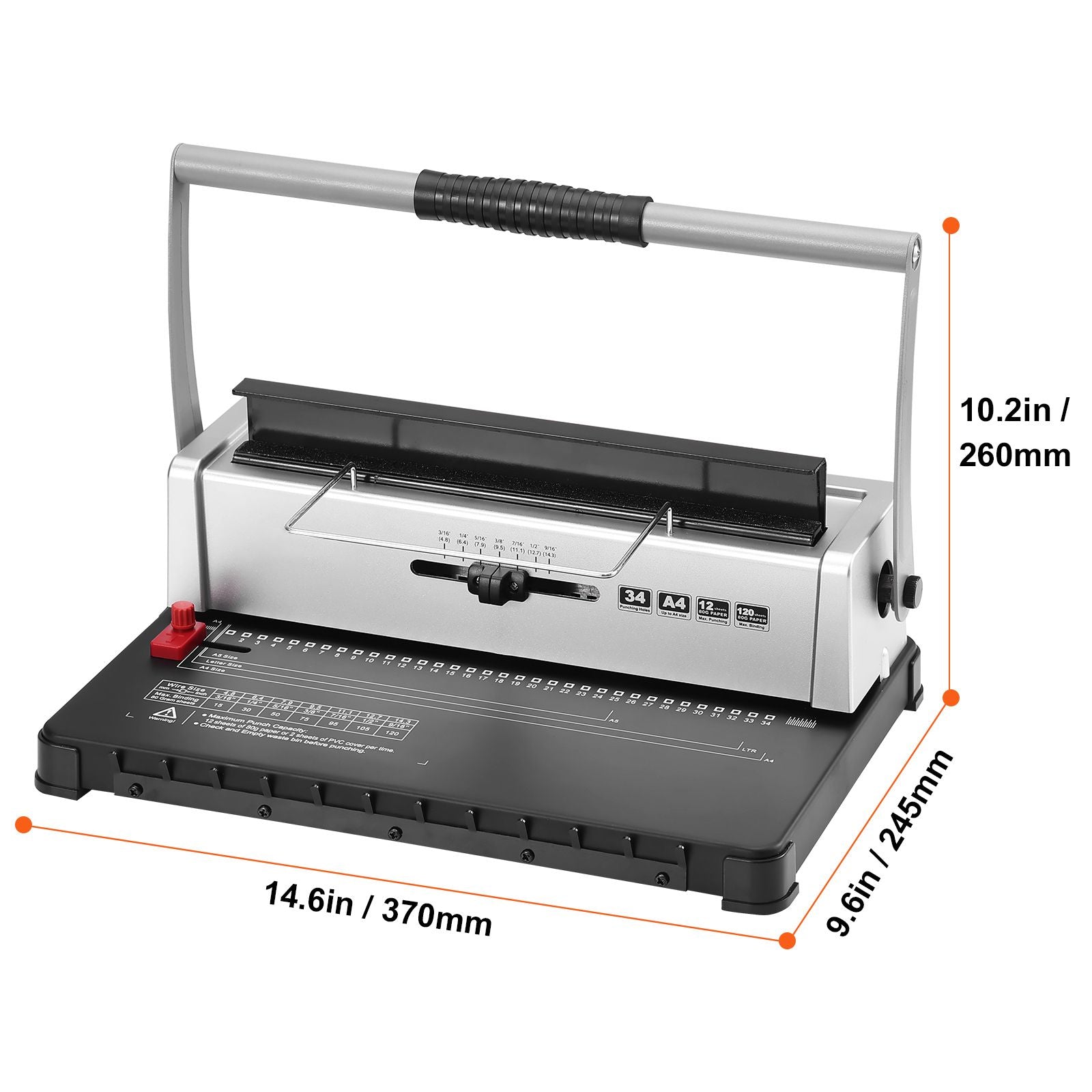 Coil Spiral Binding Machine, Manual Book Maker 34-Holes Binding 120 Sheets, Punch Binder with Adjustable 3/16