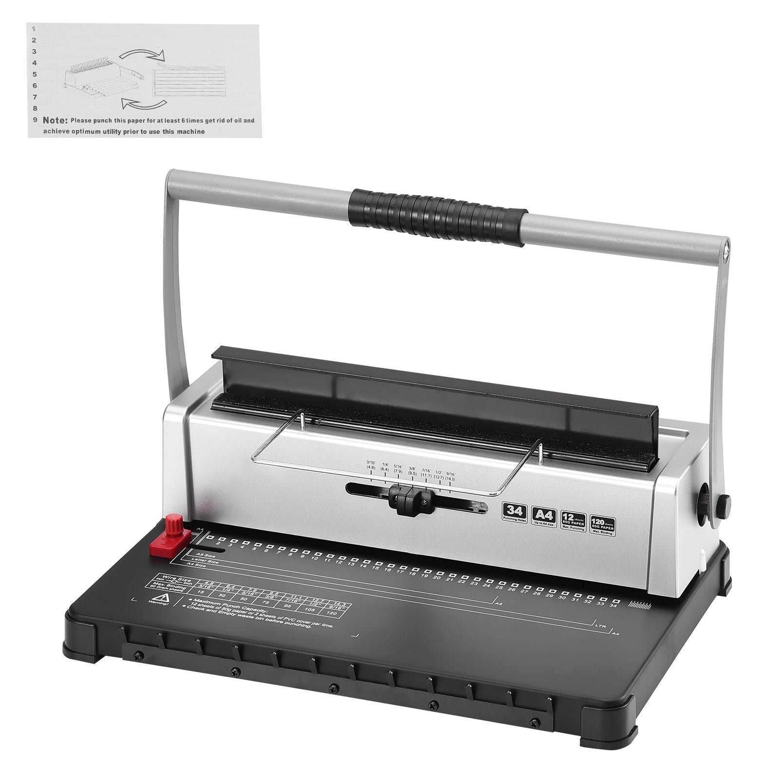 Coil Spiral Binding Machine, Manual Book Maker 34-Holes Binding 120 Sheets, Punch Binder with Adjustable 3/16