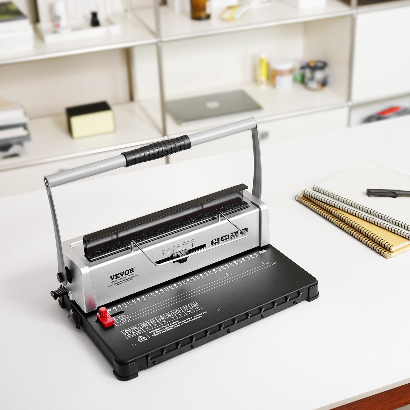 Coil Spiral Binding Machine, Manual Book Maker 34-Holes Binding 120 Sheets, Punch Binder with Adjustable 3/16