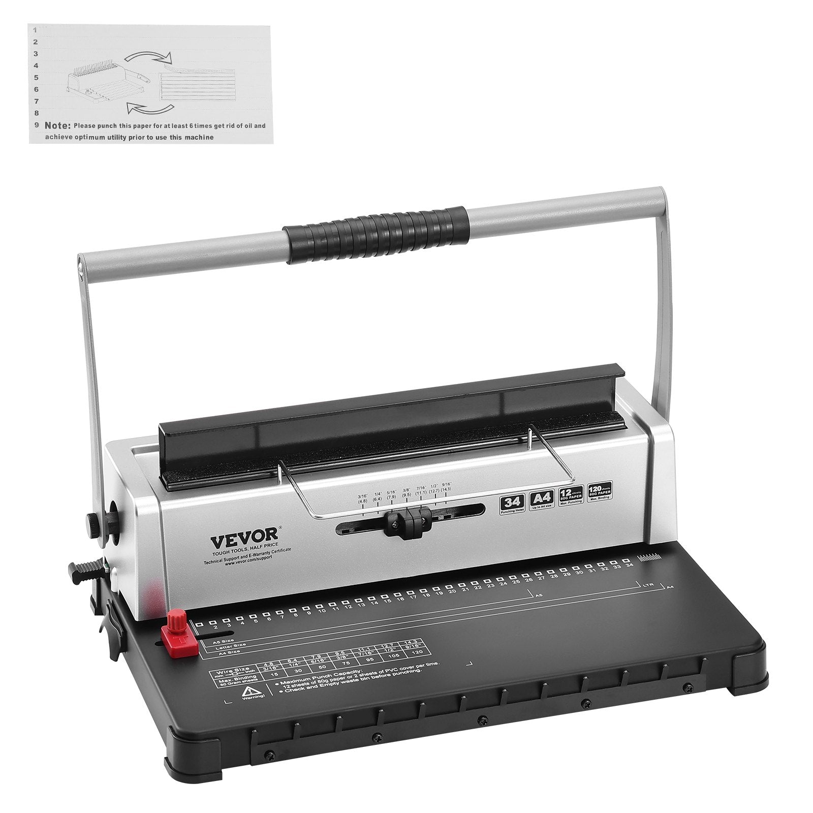 Coil Spiral Binding Machine, Manual Book Maker 34-Holes Binding 120 Sheets, Punch Binder with Adjustable 3/16