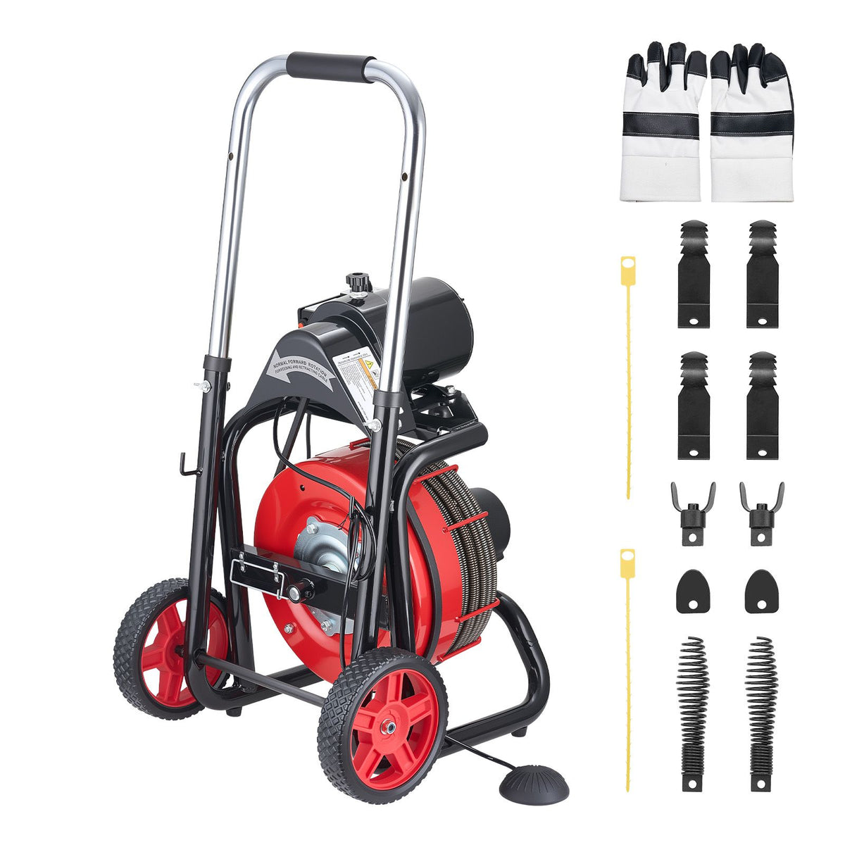 VEVOR 30m x 10.5mm Electric Drain Cleaner, Auto Feed Sewer Auger, 8 Cutters