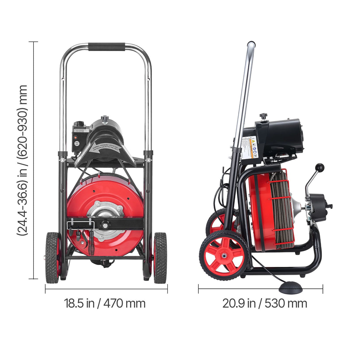 VEVOR 30m x 10.5mm Electric Drain Cleaner, Auto Feed Sewer Auger, 8 Cutters