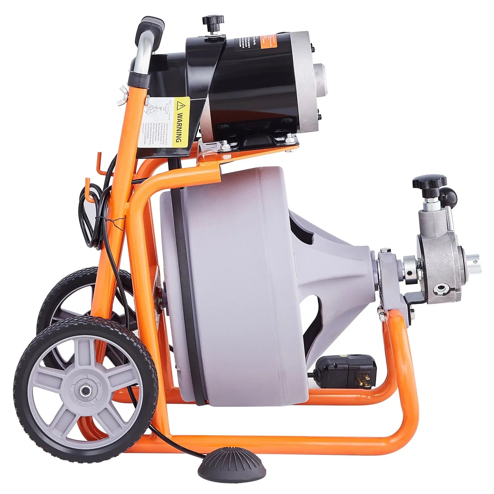 Drain Cleaner Machine 100FT x 3/8 Inch, Auto Feed Sewer Snake Drain Auger on Wheels, Portable Drain Cleaning Machine with 8 Cutters & Air-activated Foot Switch for 2