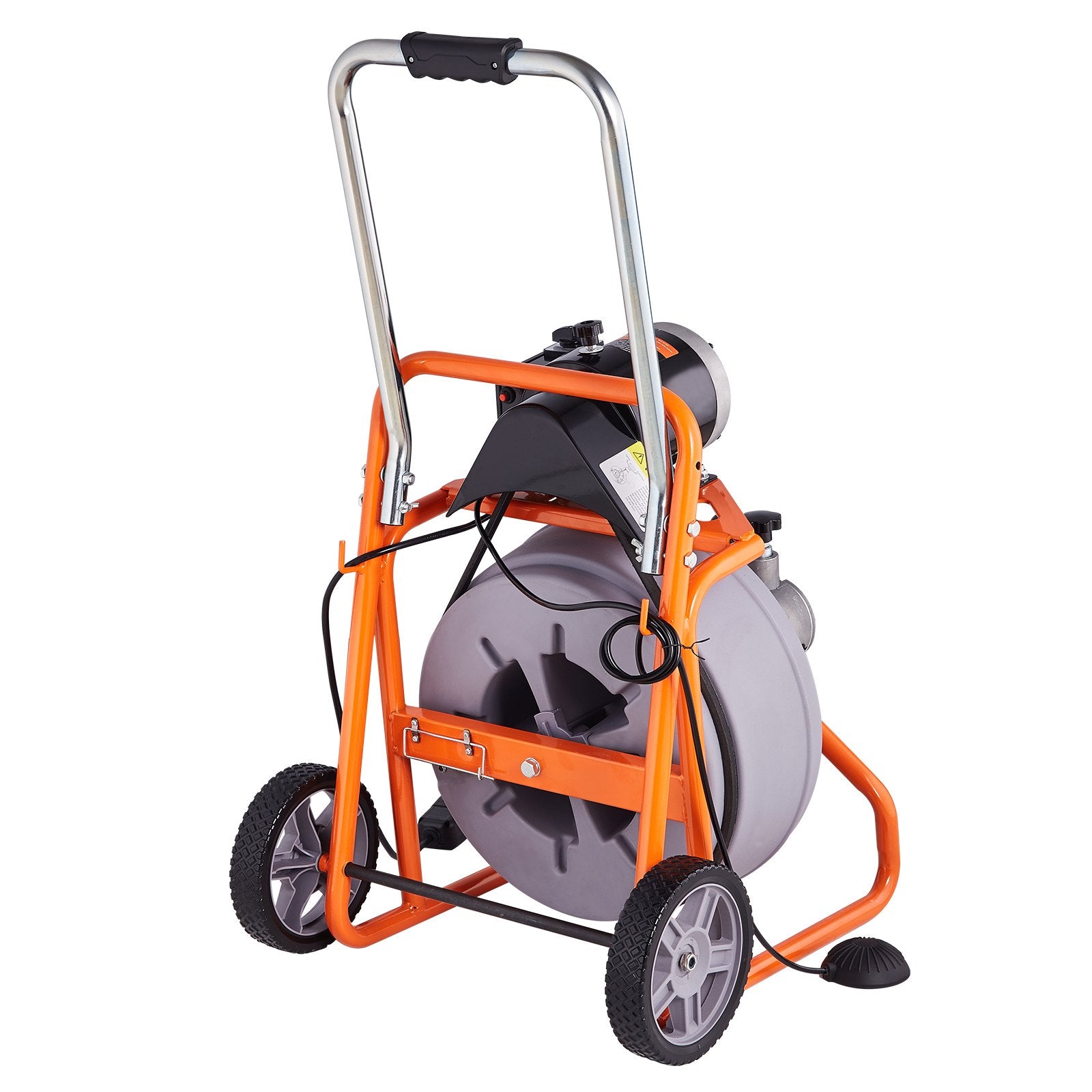 Drain Cleaner Machine 100FT x 1/2 Inch, Auto Feed Sewer Snake Drain Auger on Wheels, Portable Drain Cleaning Machine with 8 Cutters & Air-activated Foot Switch for 2" to 4" Pipes