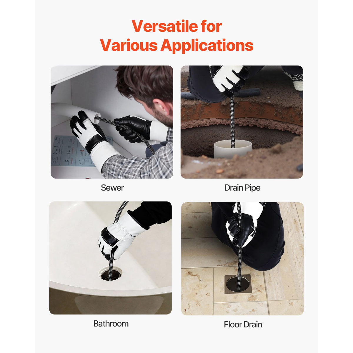 Drain Cleaner Machine 22m x 13mm, Auto Feed Sewer Snake Auger on Wheels, Portable Drain Cleaning Machine with 4 Cutters & Air-activated Foot Switch for 50mm to 150mm Pipes