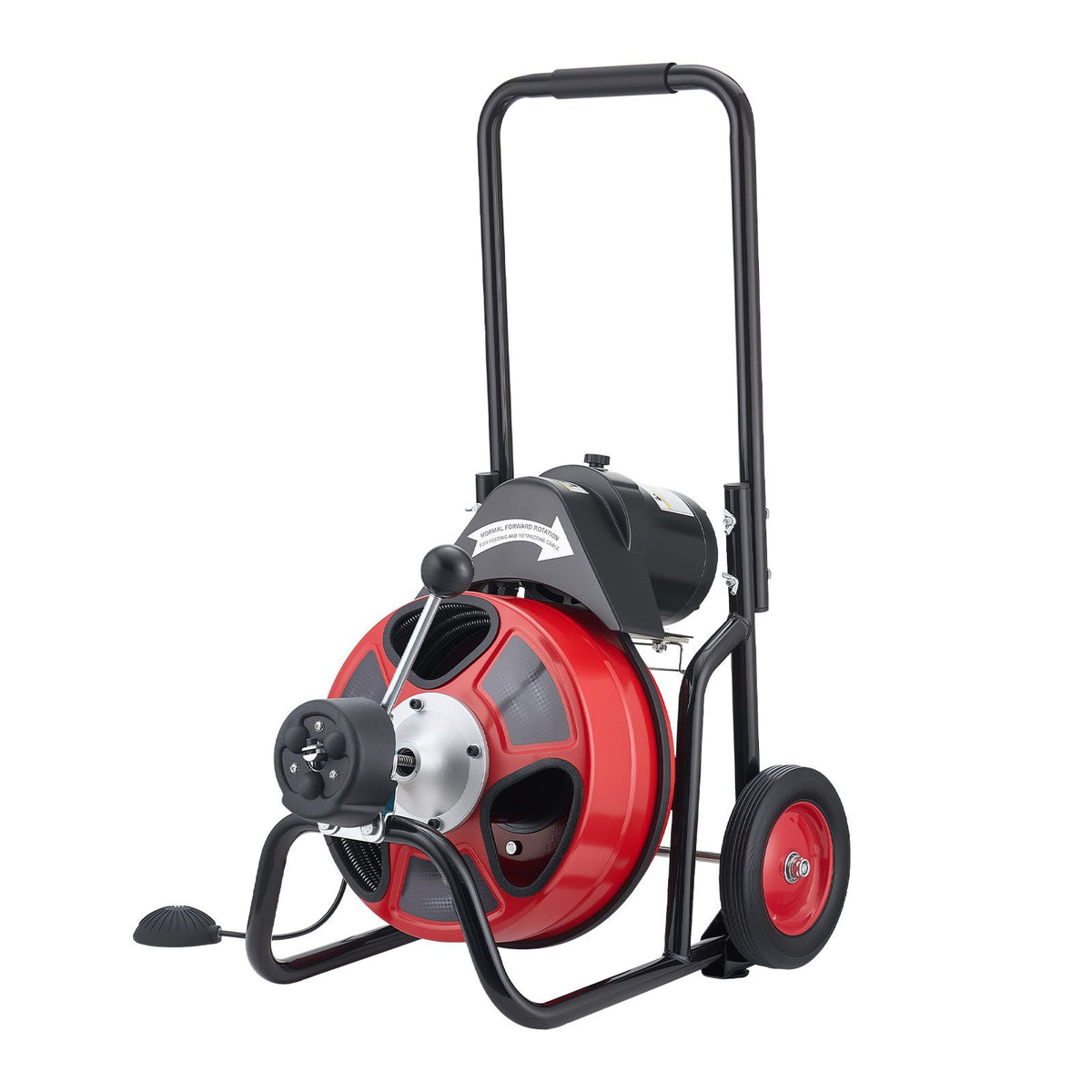 Drain Cleaner Machine 22m x 13mm, Auto Feed Sewer Snake Auger on Wheels, Portable Drain Cleaning Machine with 4 Cutters & Air-activated Foot Switch for 50mm to 150mm Pipes