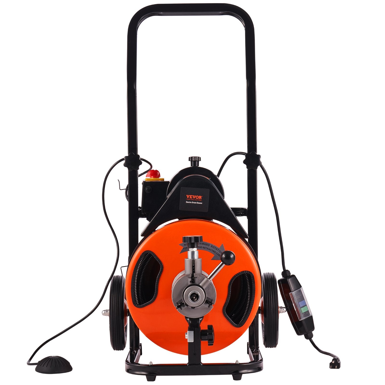 50FT x 3/8 Inch Drain Cleaner Machine Sewer Auger Auto Feed with 4 Cutter & Air-Activated Foot Switch for 2