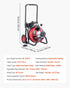 Drain Cleaner Machine 15m x 13mm, Auto Feed Sewer Snake Auger on Wheels, Portable Drain Cleaning Machine with 4 Cutters & Air-activated Foot Switch for 50mm to 150mm Pipes