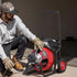 Drain Cleaner Machine 15m x 13mm, Auto Feed Sewer Snake Auger on Wheels, Portable Drain Cleaning Machine with 4 Cutters & Air-activated Foot Switch for 50mm to 150mm Pipes
