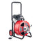 Drain Cleaner Machine 30m x 19mm, Auto Feed Sewer Snake Auger on Wheels, Portable Drain Cleaning Machine with 4 Cutters & Air-activated Foot Switch for 100mm to 200mm Pipes