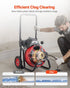 Drain Cleaner Machine 30m x 9.5mm, Auto Feed Sewer Snake Auger on Wheels, Portable Drain Cleaning Machine with 4 Cutters & Air-activated Foot Switch for 50mm to 100mm Pipes