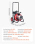 Drain Cleaner Machine 30m x 9.5mm, Auto Feed Sewer Snake Auger on Wheels, Portable Drain Cleaning Machine with 4 Cutters & Air-activated Foot Switch for 50mm to 100mm Pipes